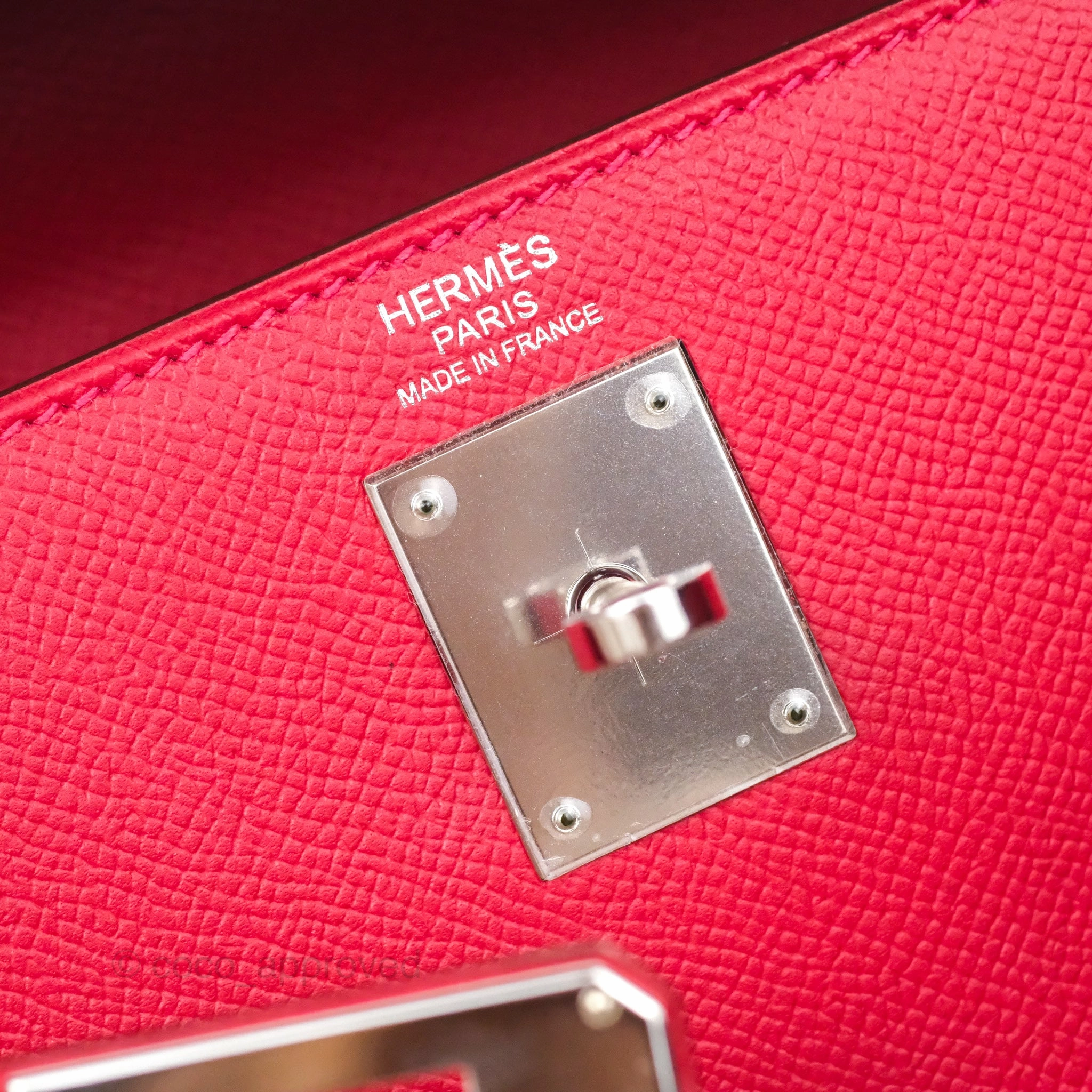 Herms Kelly 32 Sellier Rouge Casaque Q5 Epsom Palladium Hardware