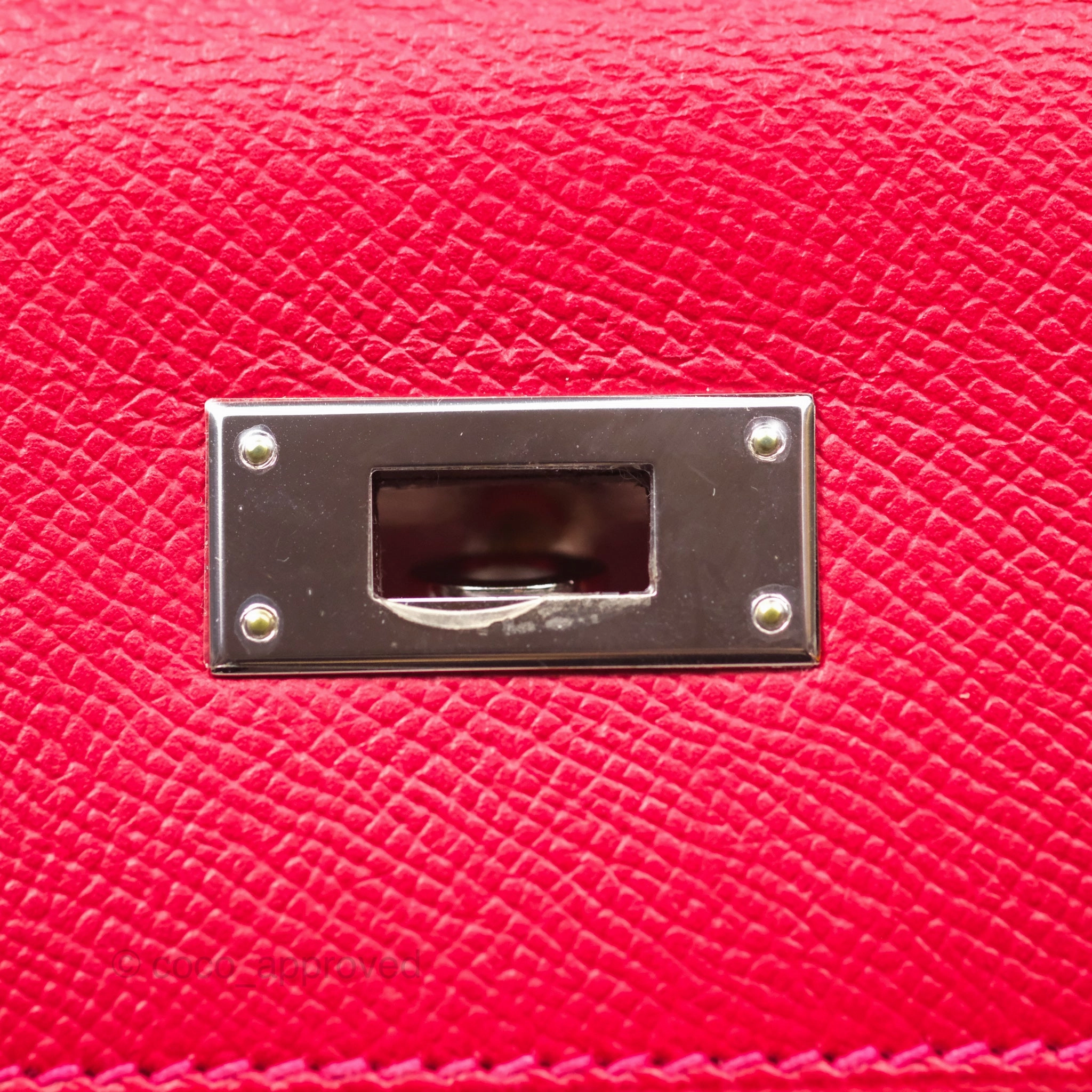 Herms Kelly 32 Sellier Rouge Casaque Q5 Epsom Palladium Hardware