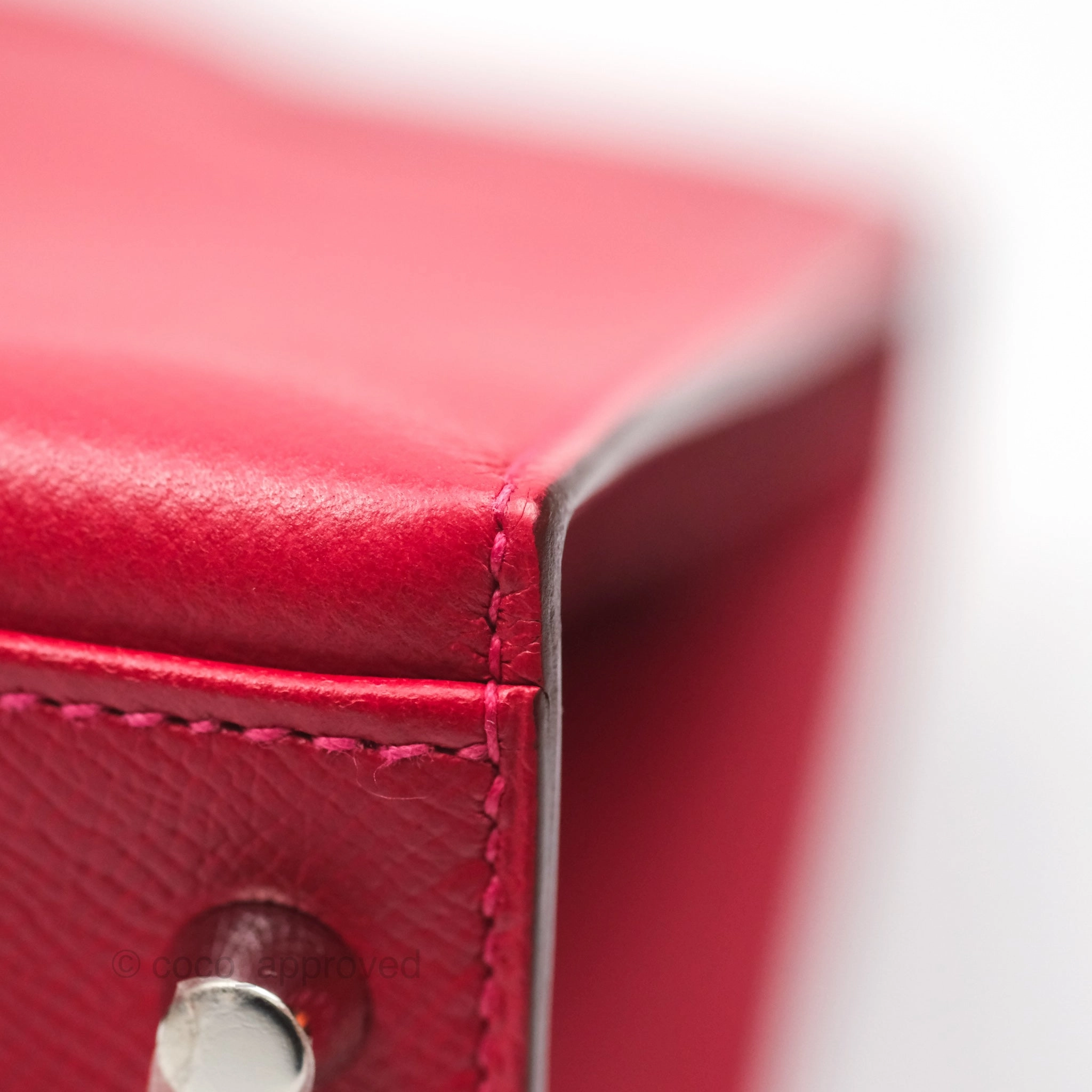Herms Kelly 32 Sellier Rouge Casaque Q5 Epsom Palladium Hardware