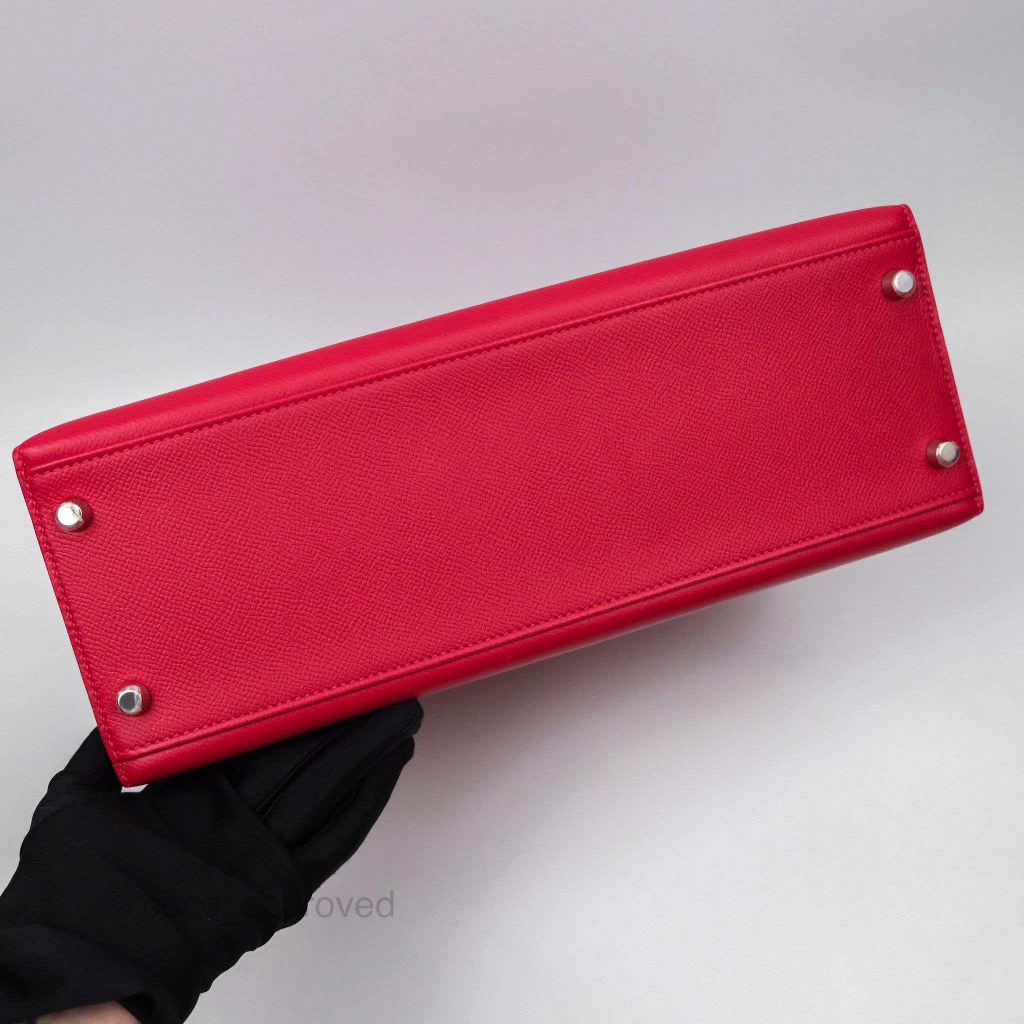 Herms Kelly 32 Sellier Rouge Casaque Q5 Epsom Palladium Hardware