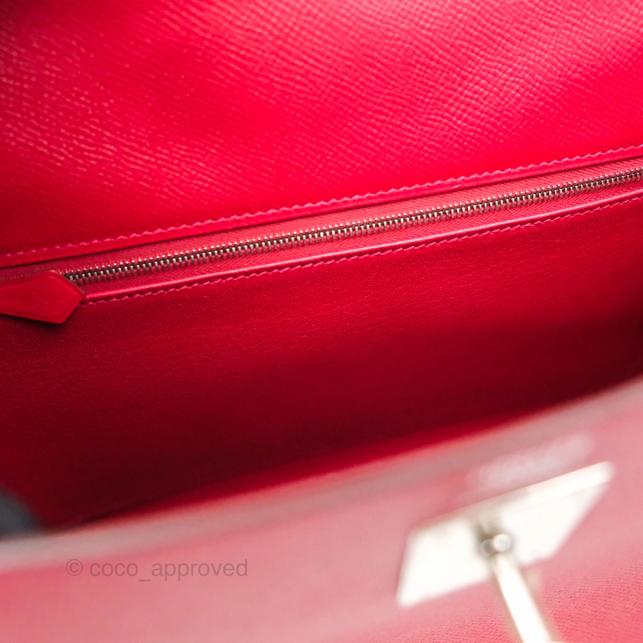 Herms Kelly 32 Sellier Rouge Casaque Q5 Epsom Palladium Hardware