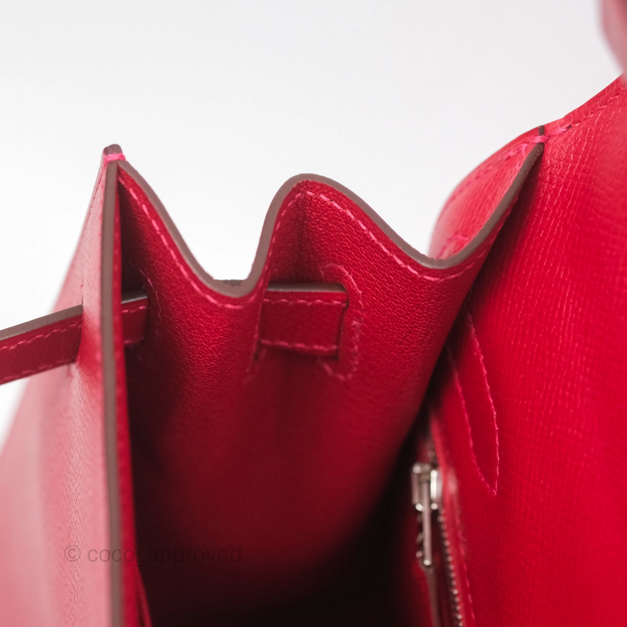 Herms Kelly 32 Sellier Rouge Casaque Q5 Epsom Palladium Hardware