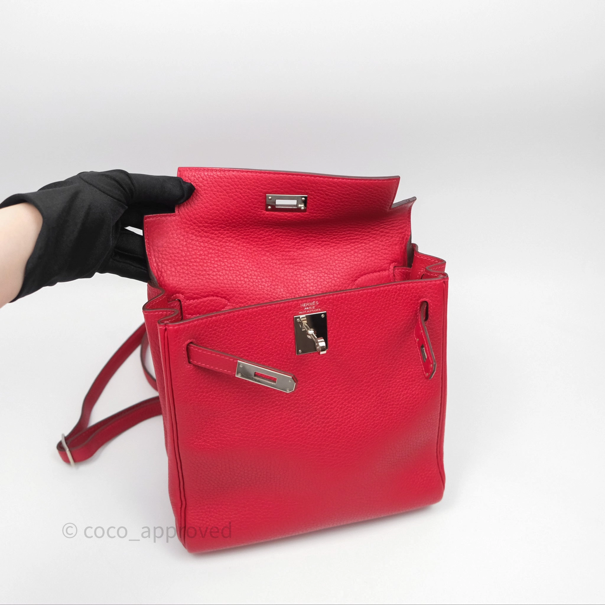 Herms Kelly Ado Backpack Red Rouge Clemence Palladium Hardware