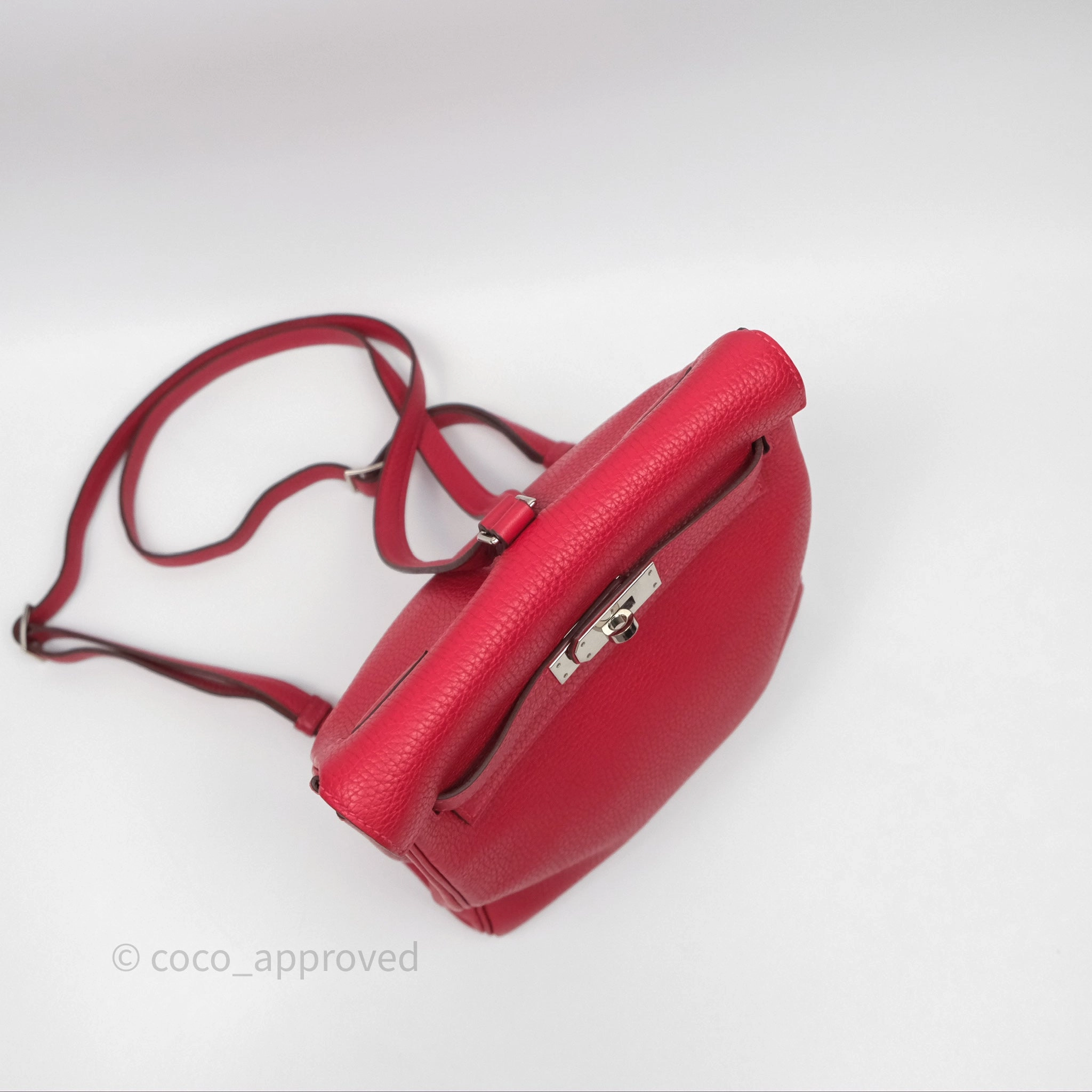 Herms Kelly Ado Backpack Red Rouge Clemence Palladium Hardware