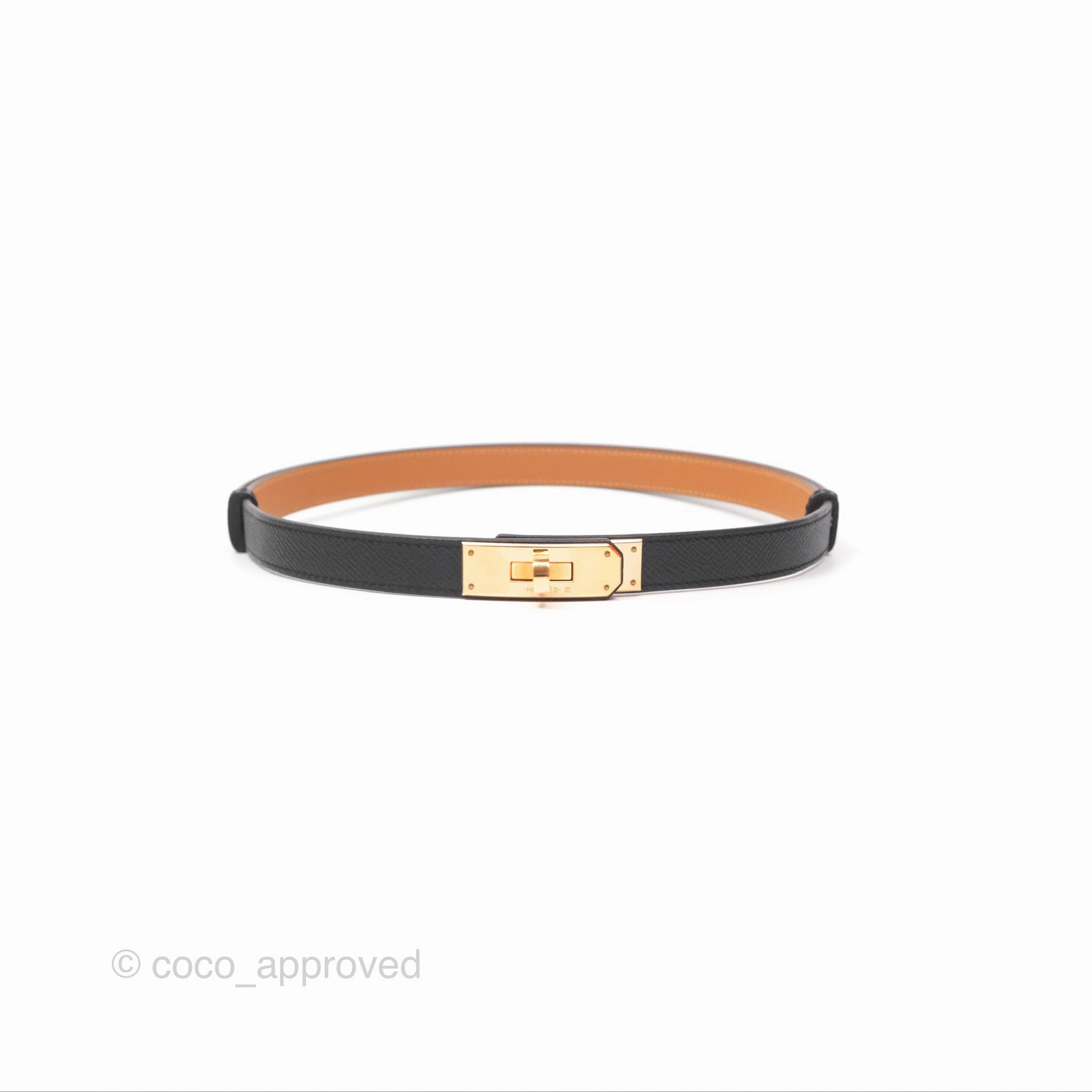 Herms Kelly Belt Black Epsom Rose Gold Hardware