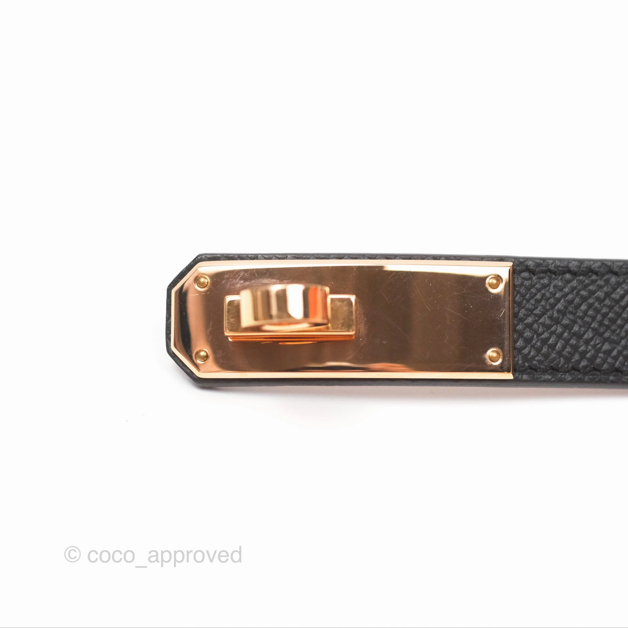 Herms Kelly Belt Black Epsom Rose Gold Hardware
