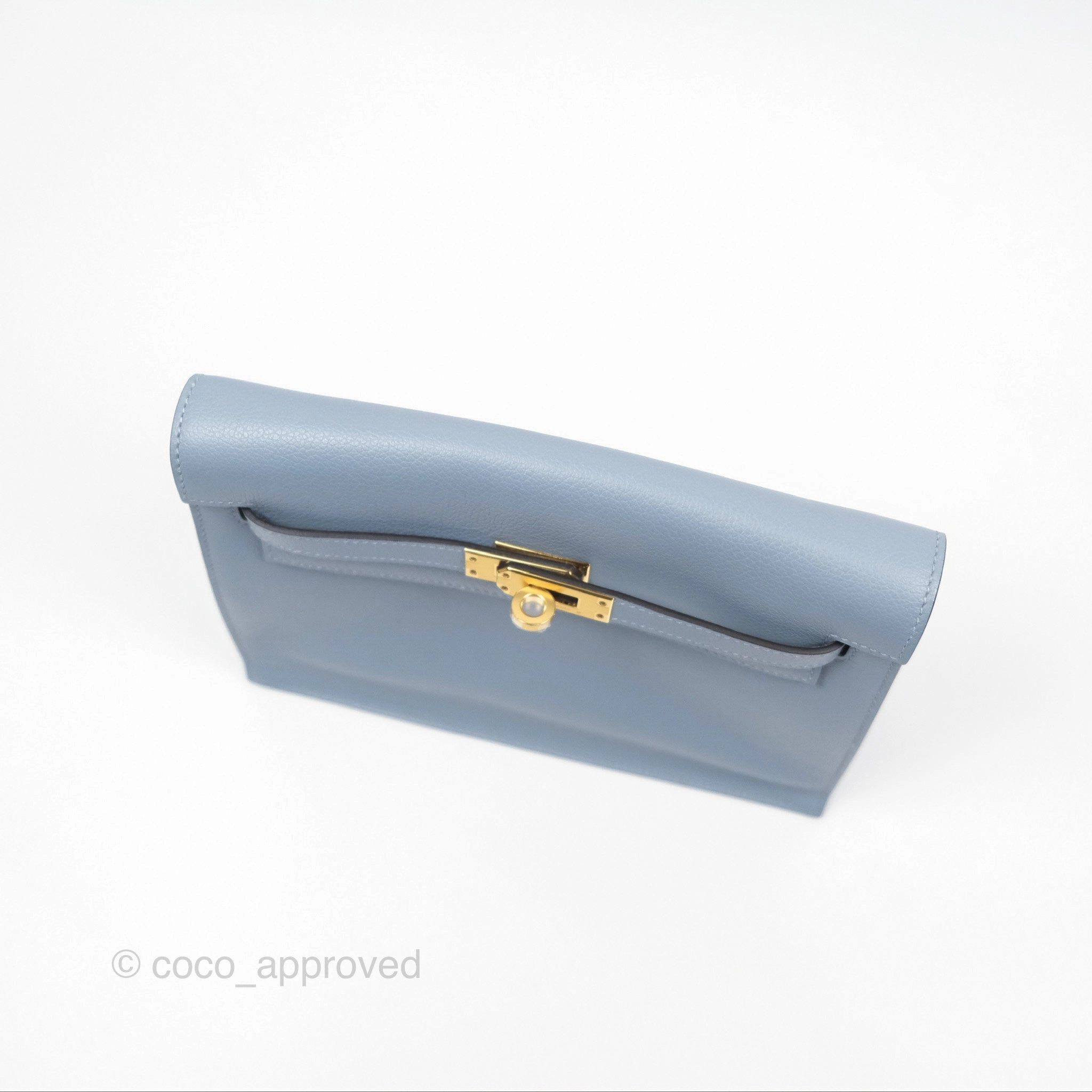 Herms Kelly Danse II Bag Blue Lin J7 Evercolor Gold Hardware
