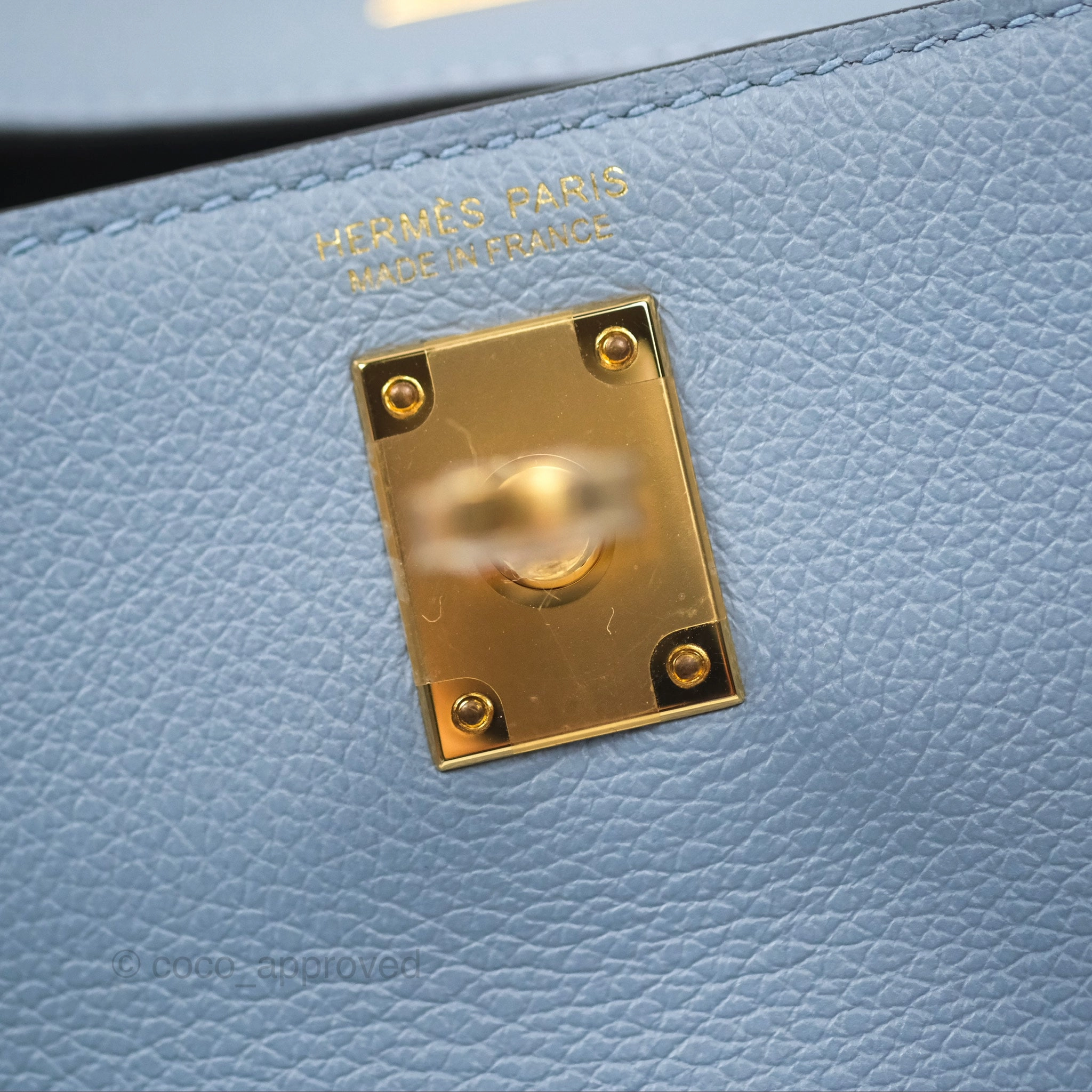 Herms Kelly Danse II Bag Blue Lin J7 Evercolor Gold Hardware