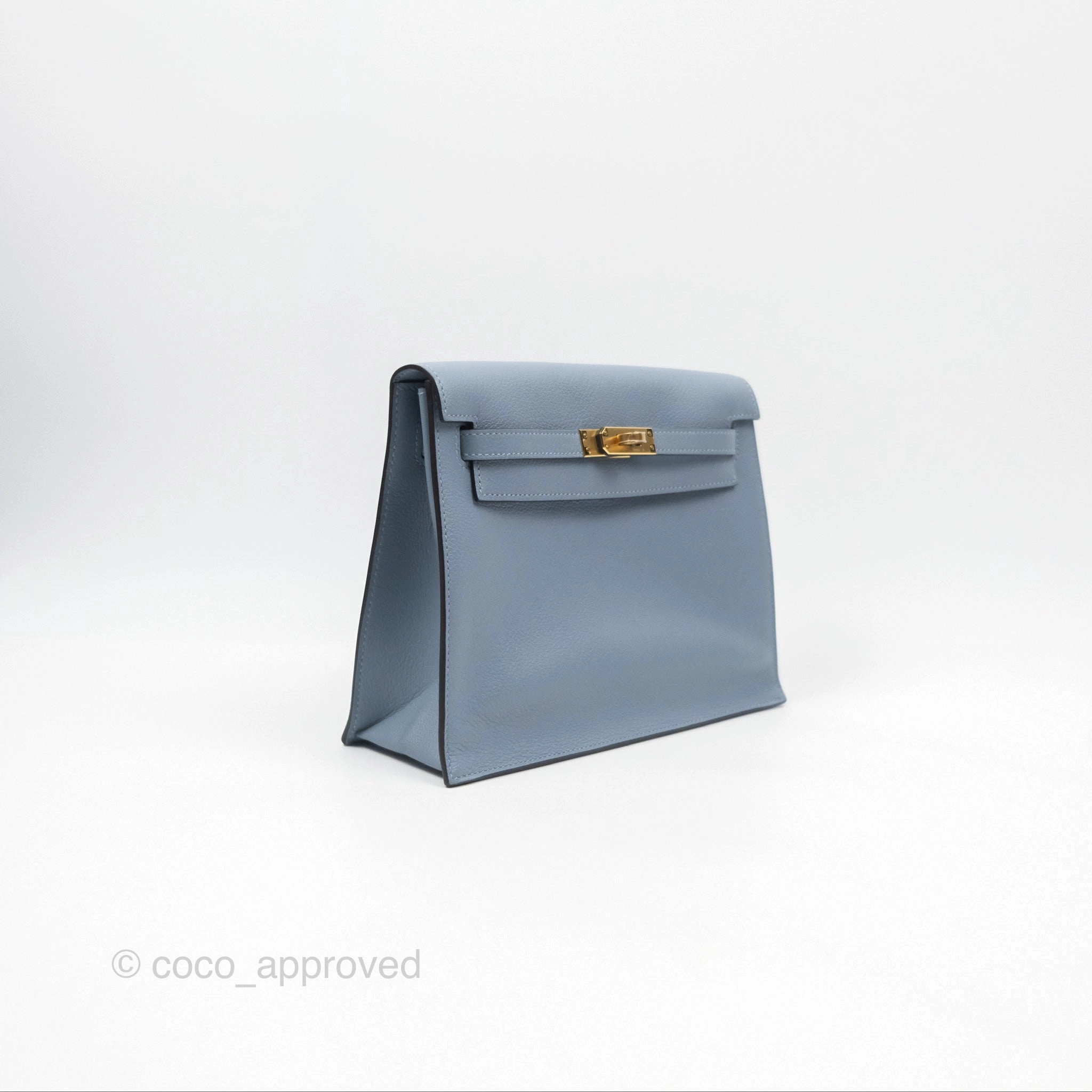 Herms Kelly Danse II Bag Blue Lin J7 Evercolor Gold Hardware