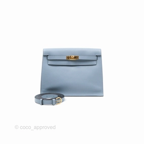 Herms Kelly Danse II Bag Blue Lin J7 Evercolor Gold Hardware