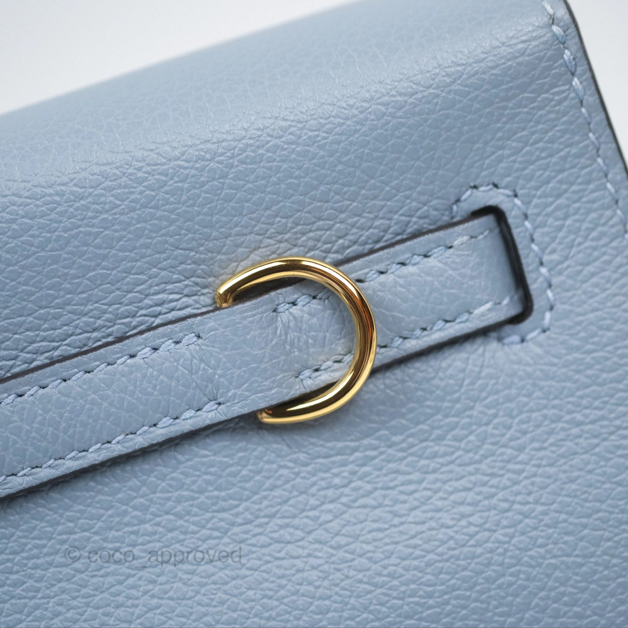 Herms Kelly Danse II Bag Blue Lin J7 Evercolor Gold Hardware