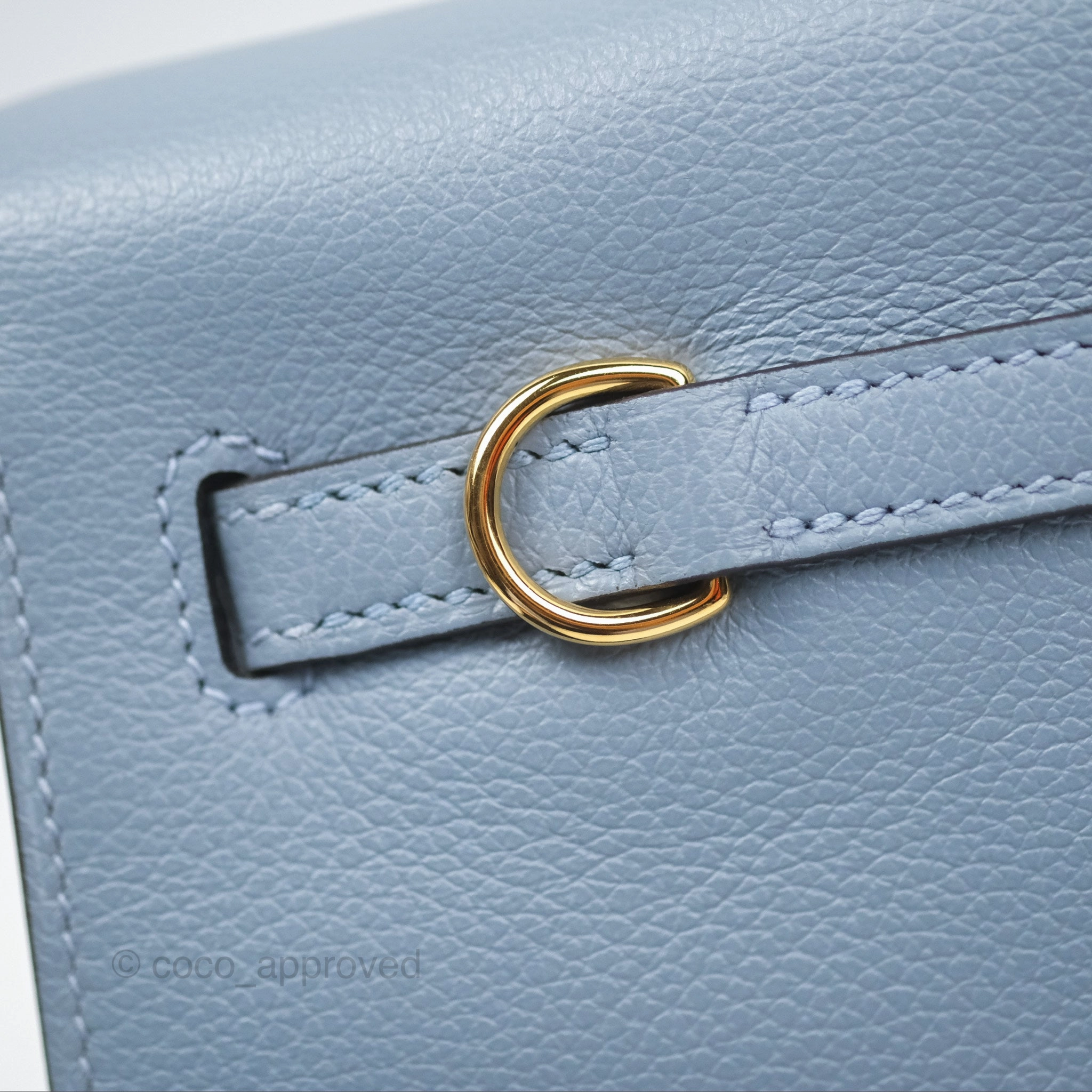 Herms Kelly Danse II Bag Blue Lin J7 Evercolor Gold Hardware