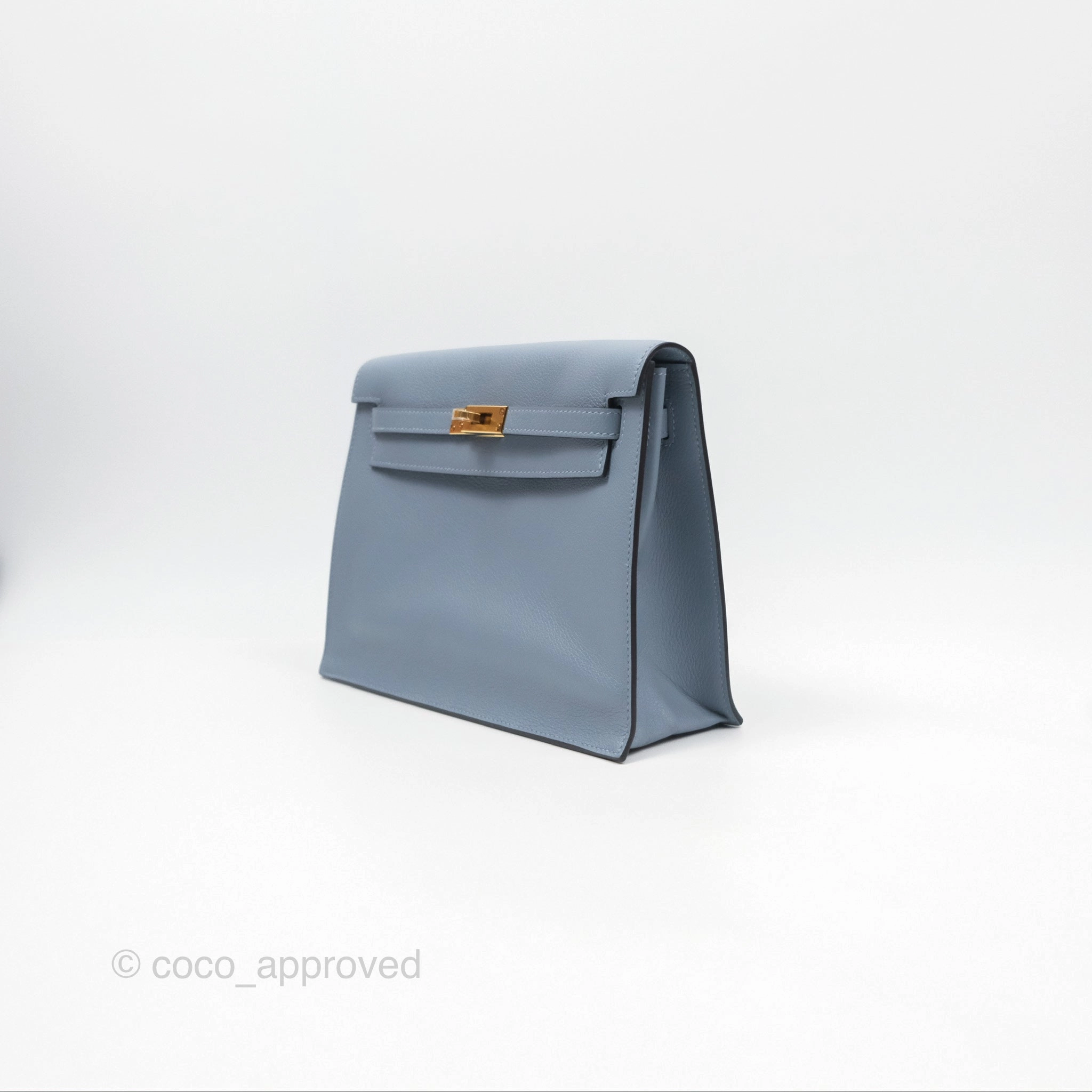 Herms Kelly Danse II Bag Blue Lin J7 Evercolor Gold Hardware