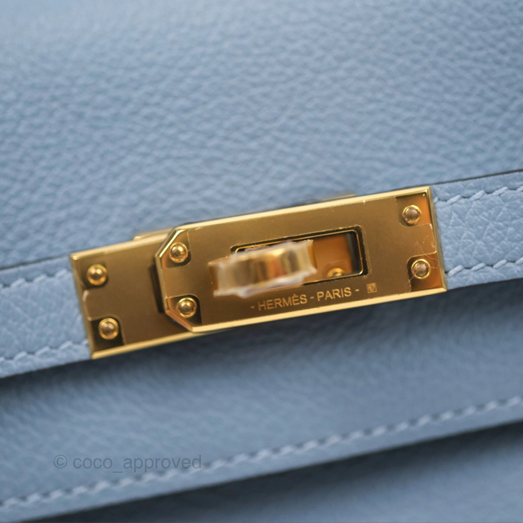 Herms Kelly Danse II Bag Blue Lin J7 Evercolor Gold Hardware