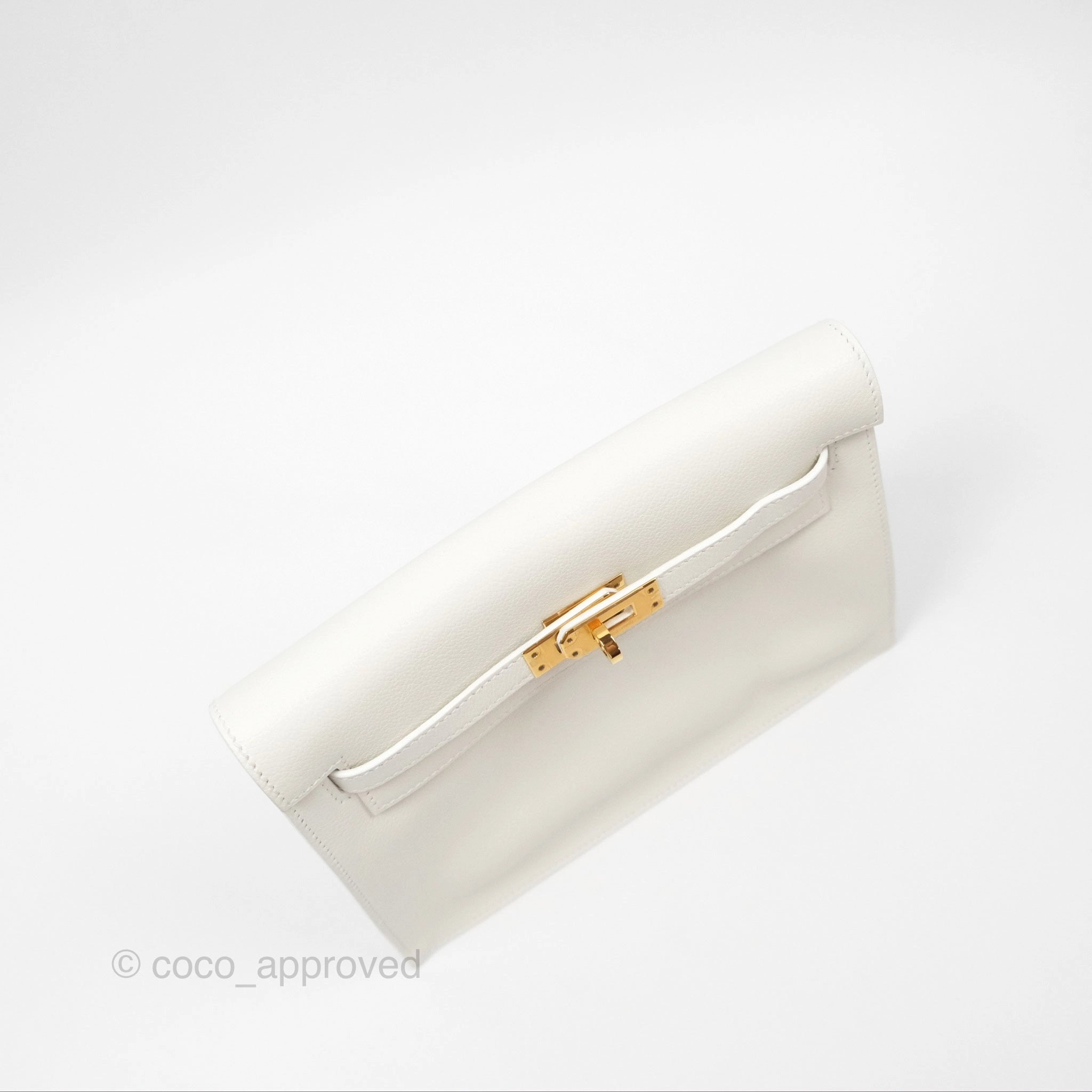 Herms Kelly Danse II Bag White Evercolor Gold Hardware