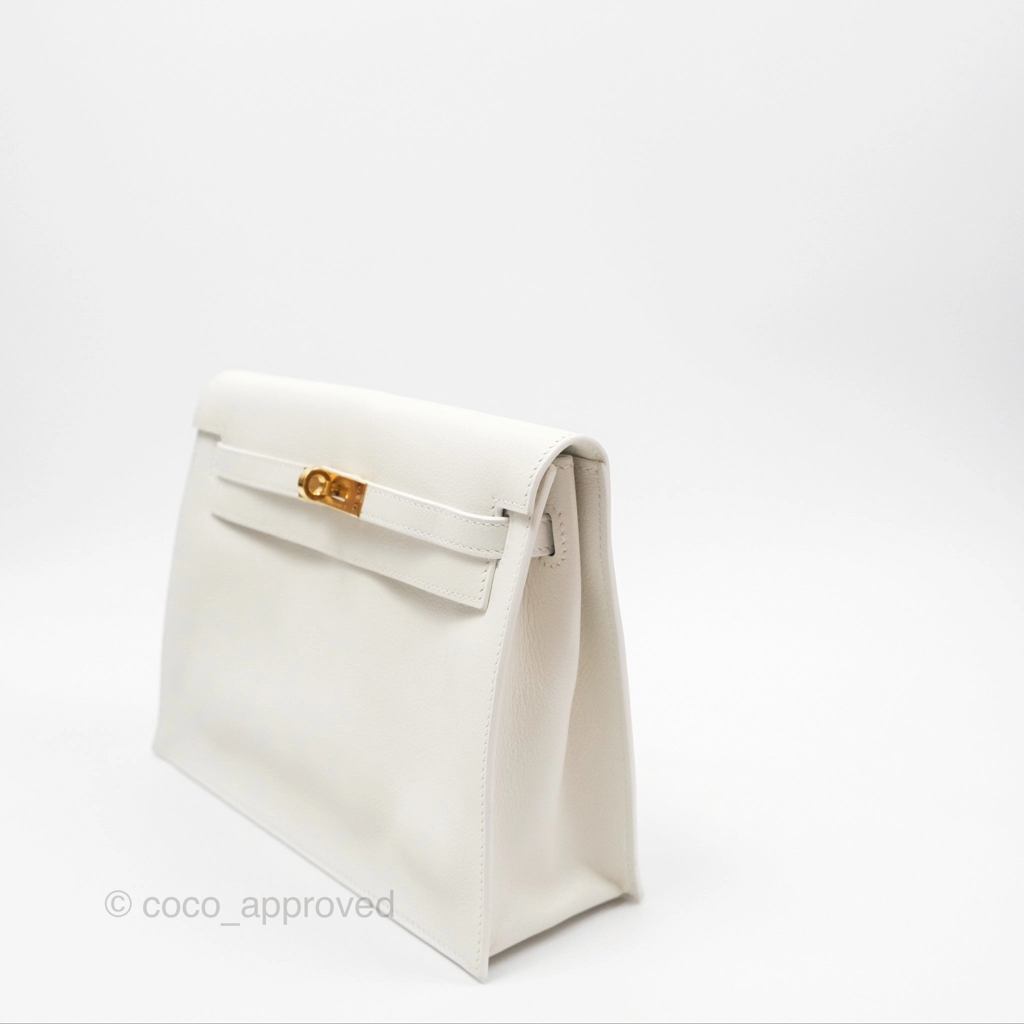 Herms Kelly Danse II Bag White Evercolor Gold Hardware