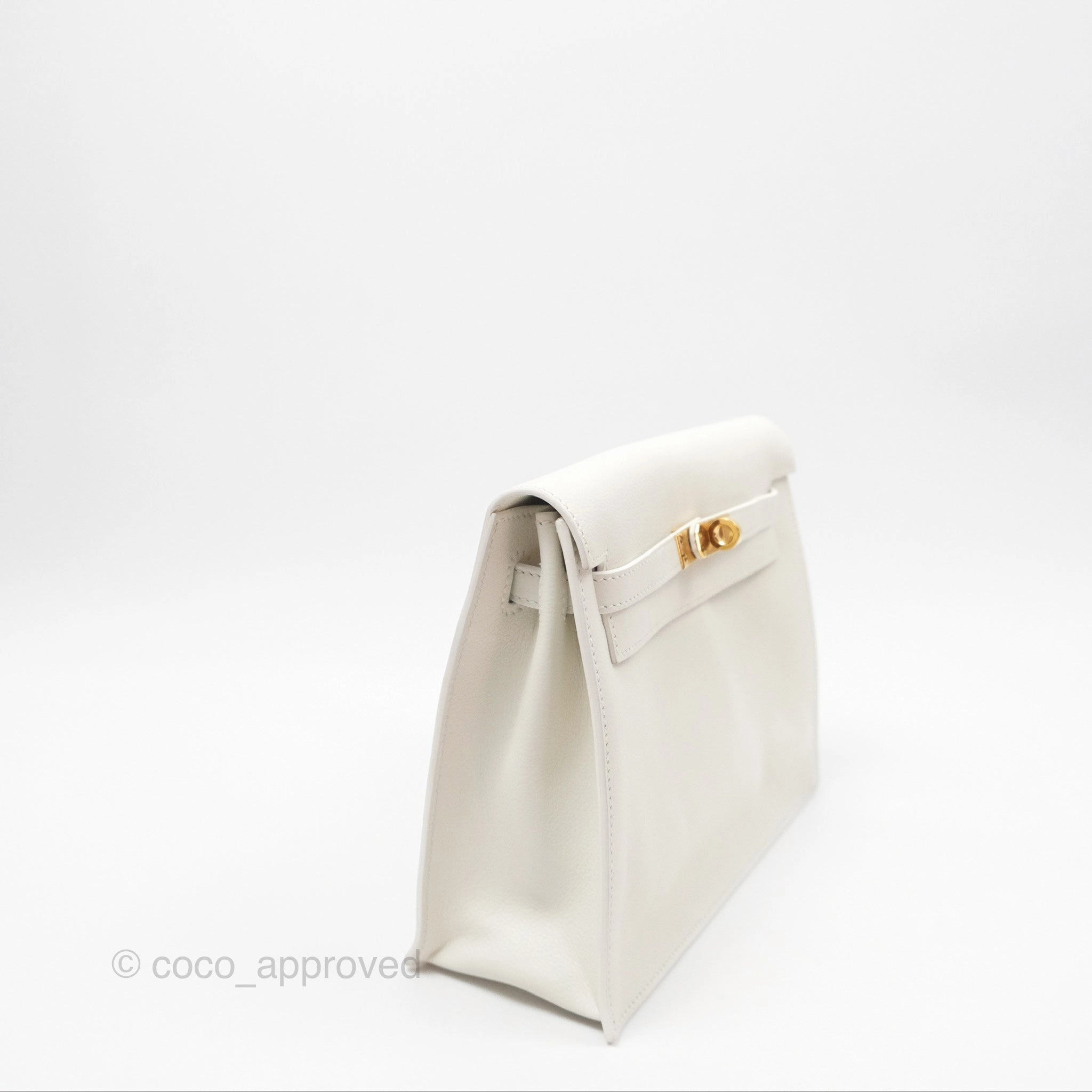 Herms Kelly Danse II Bag White Evercolor Gold Hardware
