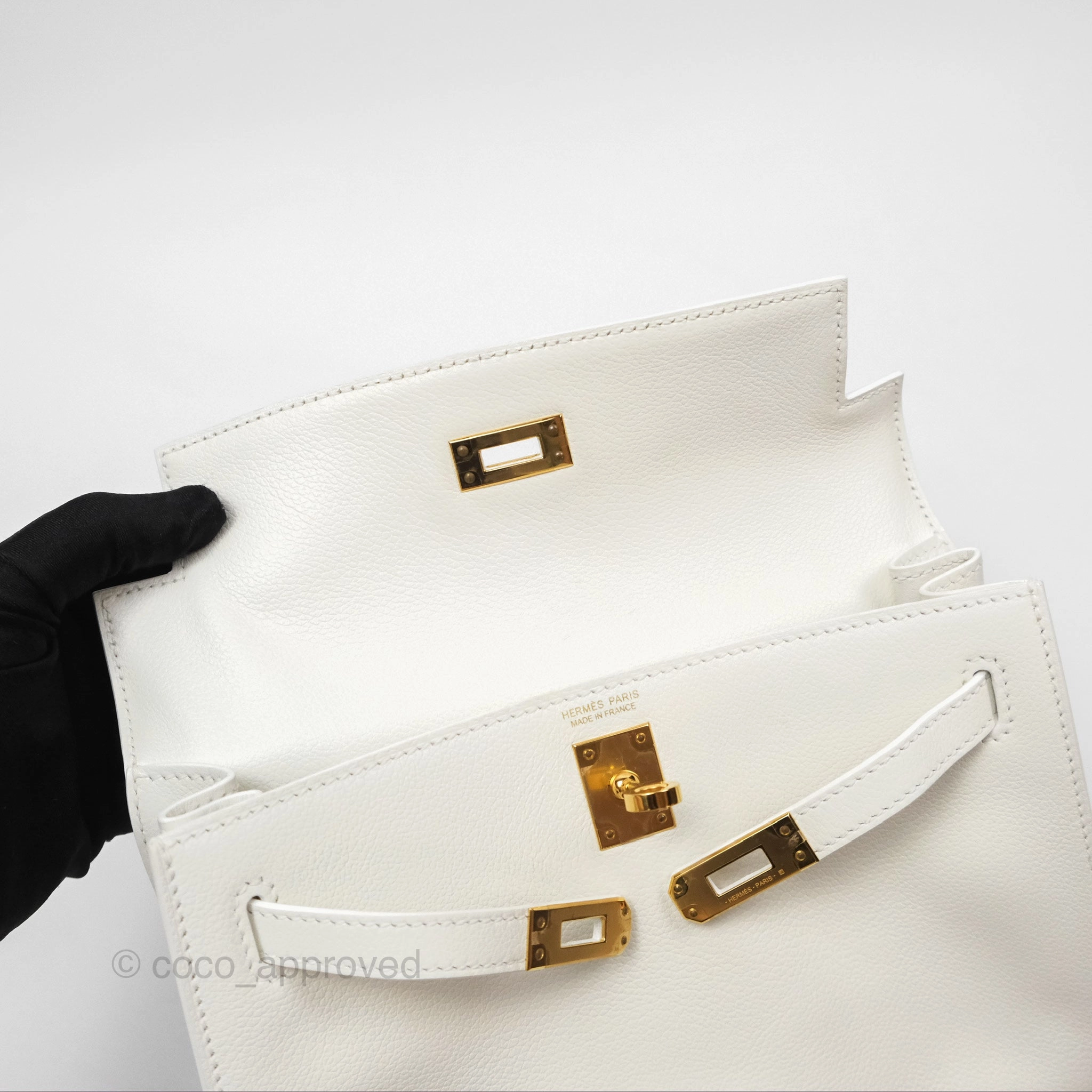 Herms Kelly Danse II Bag White Evercolor Gold Hardware
