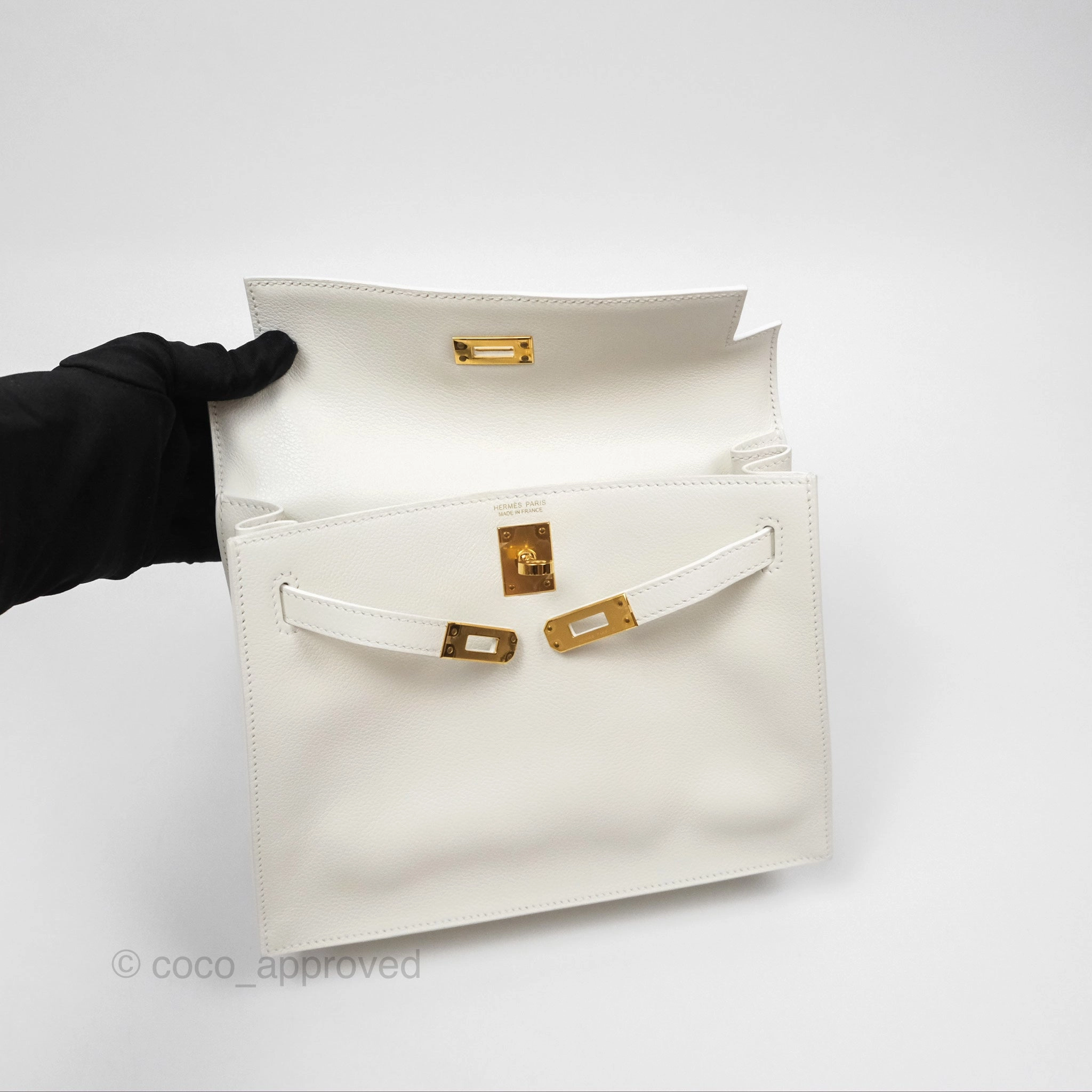 Herms Kelly Danse II Bag White Evercolor Gold Hardware