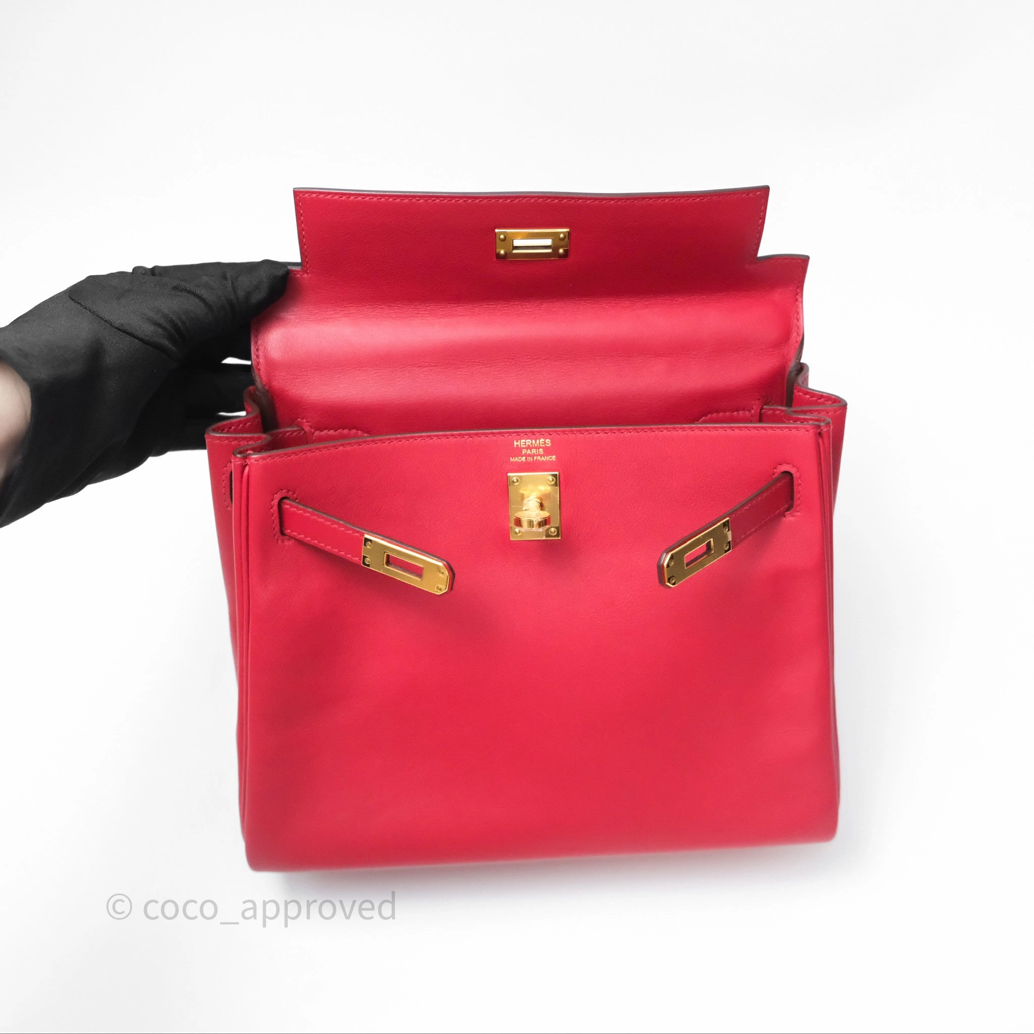 Herms Kelly II 25 Retourne Swift Rouge Piment 5X Gold Hardware