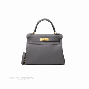 Herms Kelly II 28 Retourne Etain 8F Togo Gold Hardware