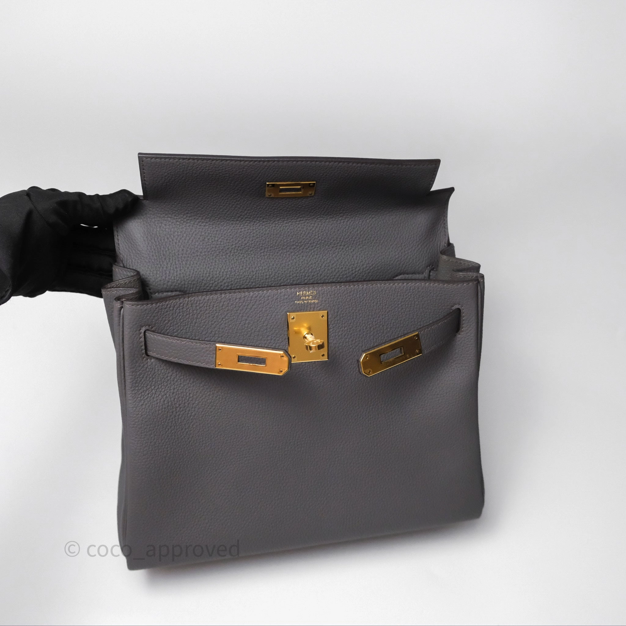 Herms Kelly II 28 Retourne Etain 8F Togo Gold Hardware