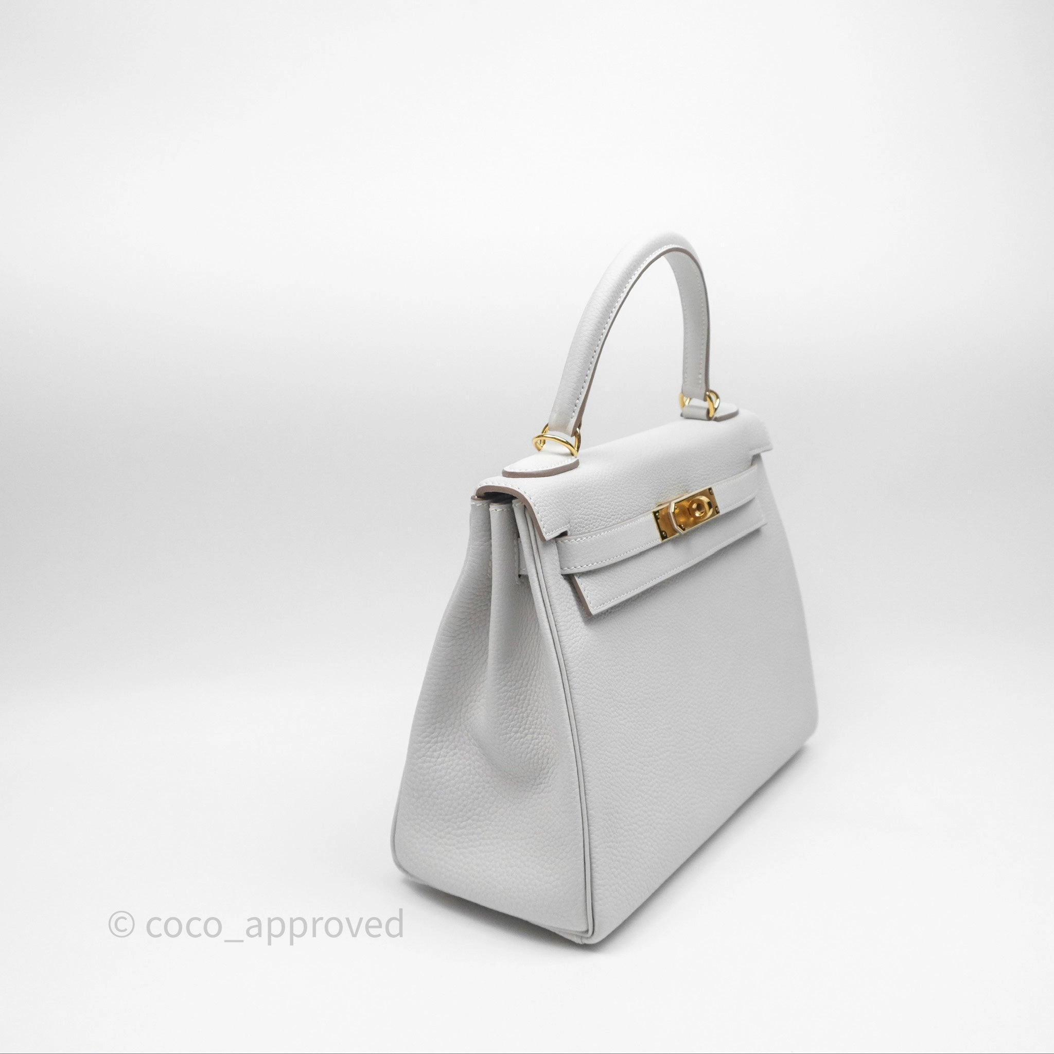 Herms Kelly II 28 Retourne Gris Pale M4 Togo Gold Hardware