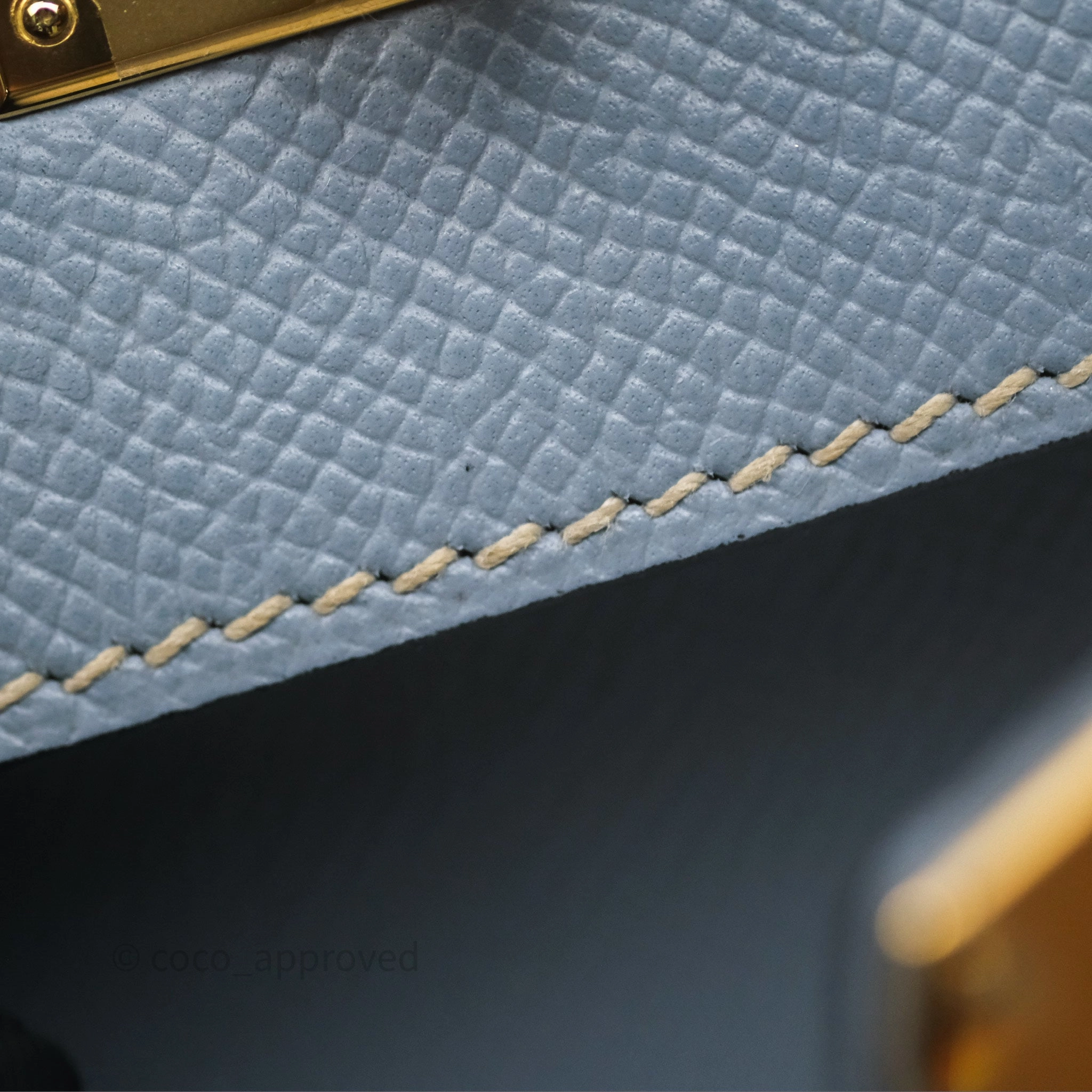 Herms Kelly II 28 Sellier Bleu Lin J7 Epsom Gold Hardware