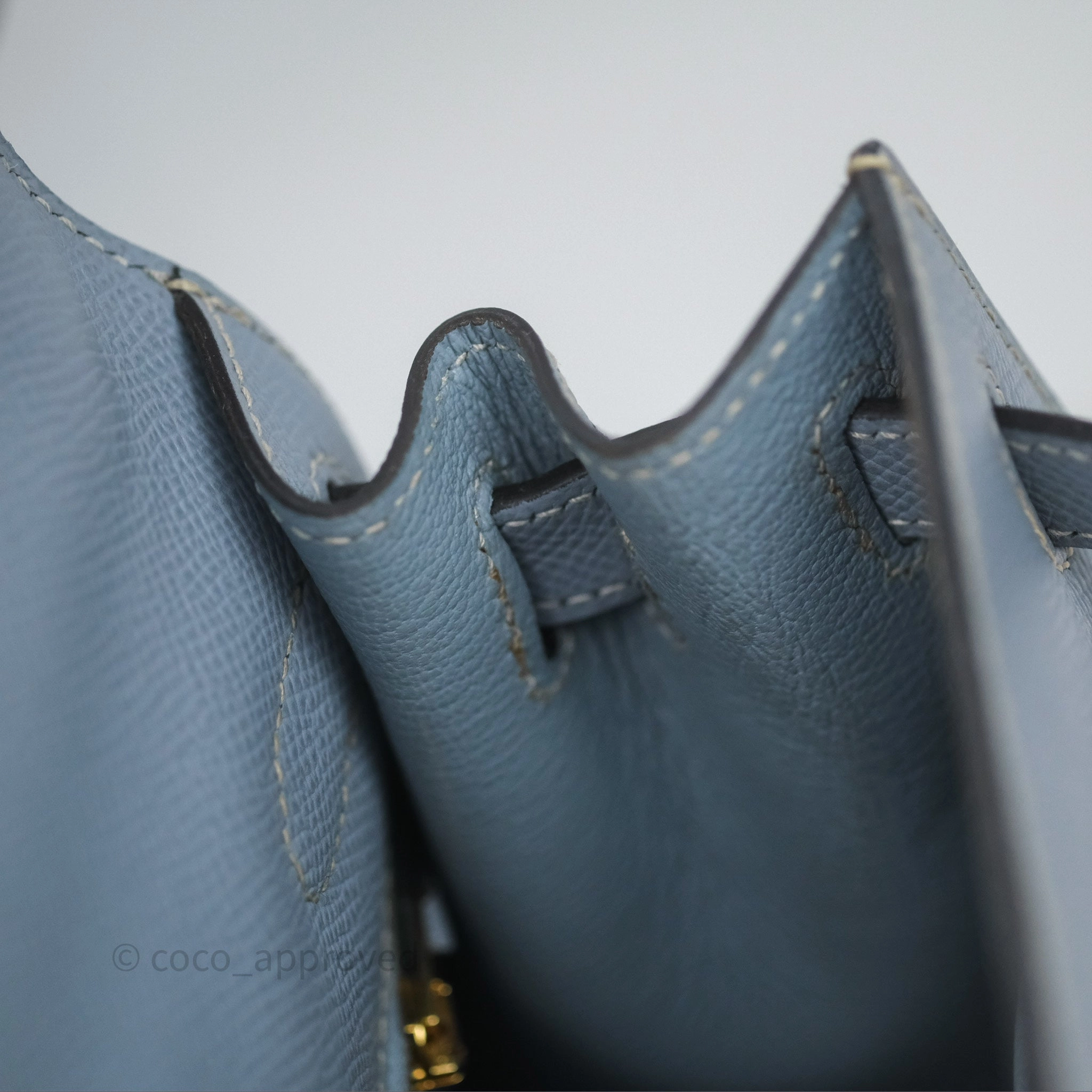 Herms Kelly II 28 Sellier Bleu Lin J7 Epsom Gold Hardware