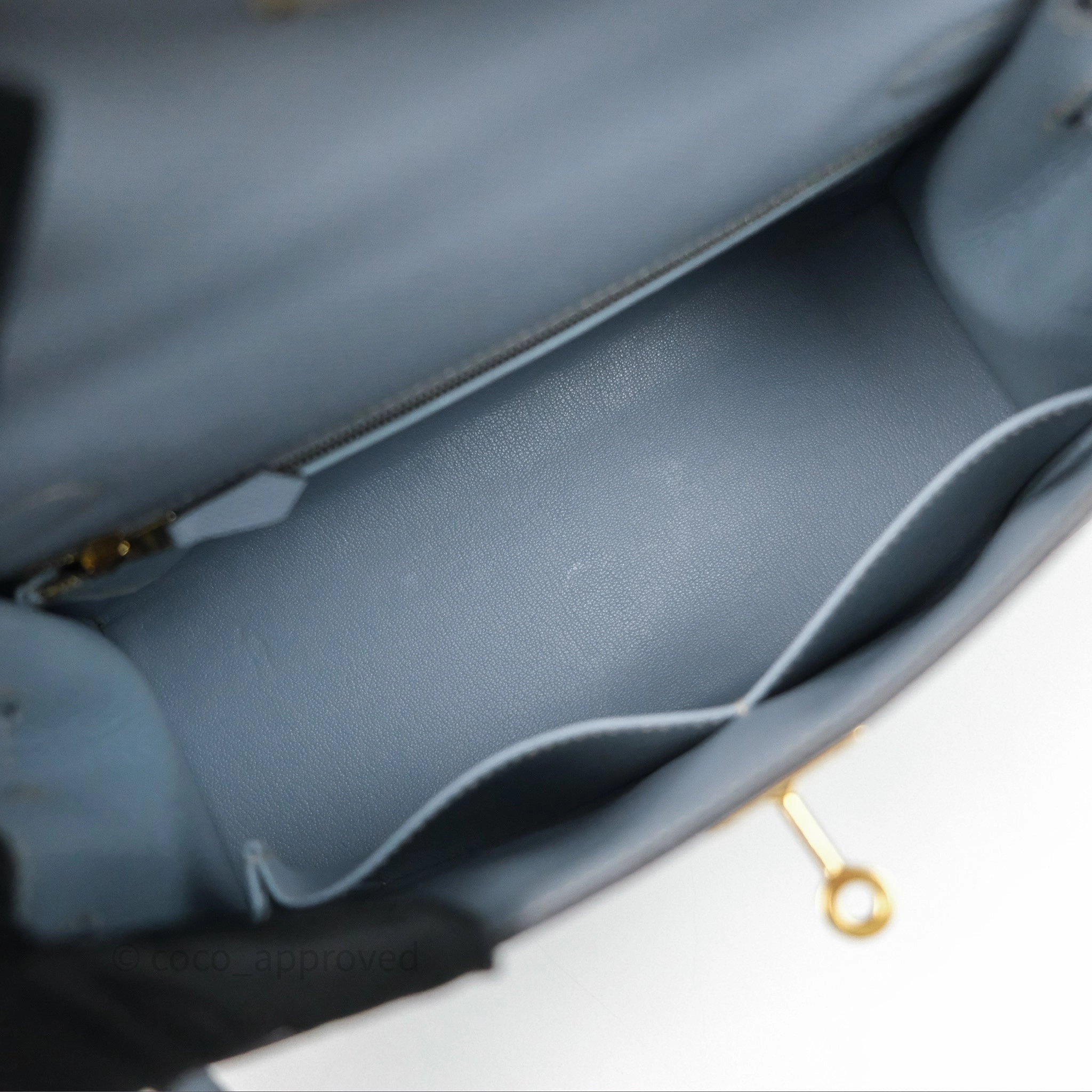 Herms Kelly II 28 Sellier Bleu Lin J7 Epsom Gold Hardware