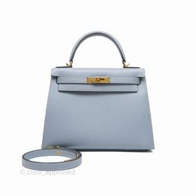 Herms Kelly II 28 Sellier Bleu Lin J7 Epsom Gold Hardware
