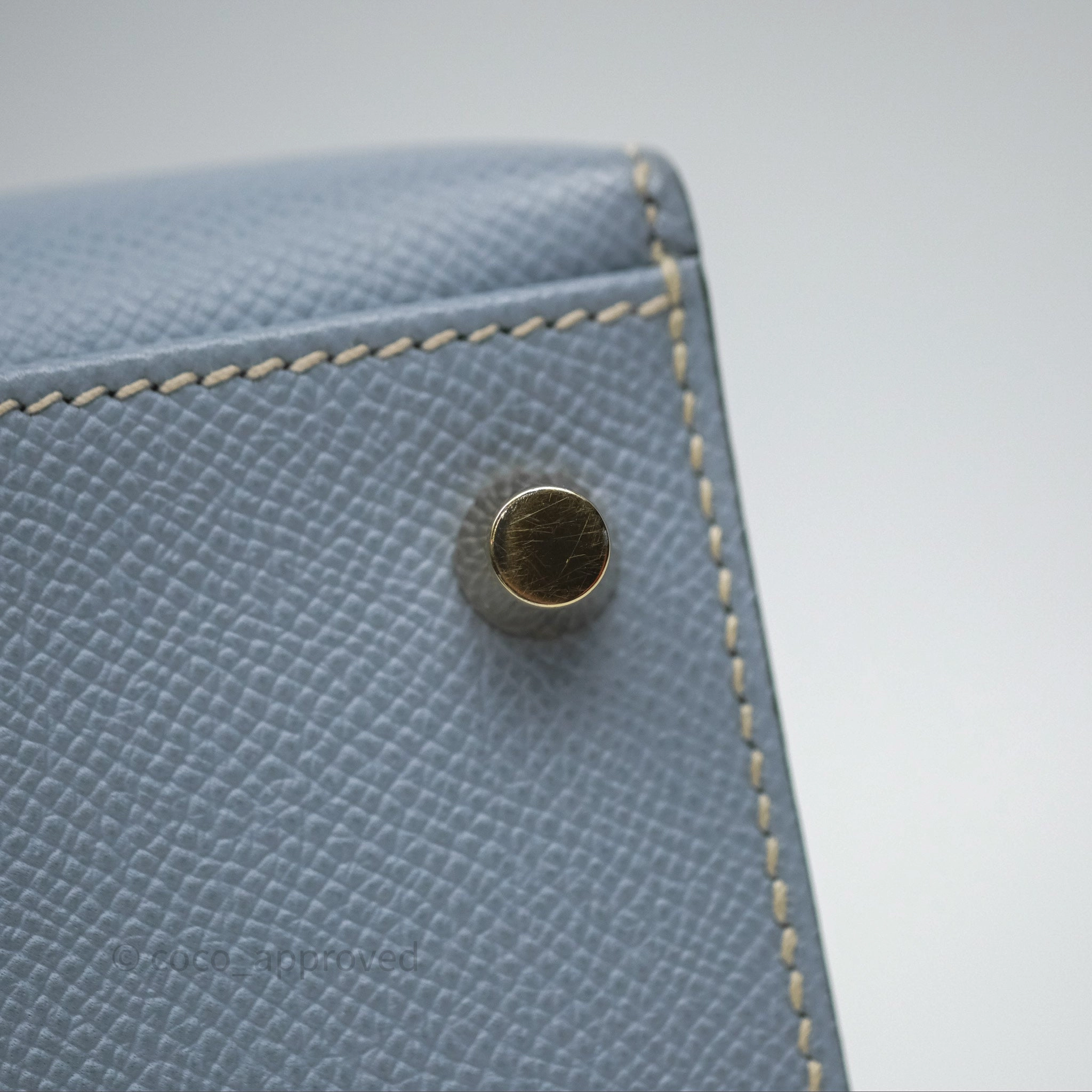 Herms Kelly II 28 Sellier Bleu Lin J7 Epsom Gold Hardware