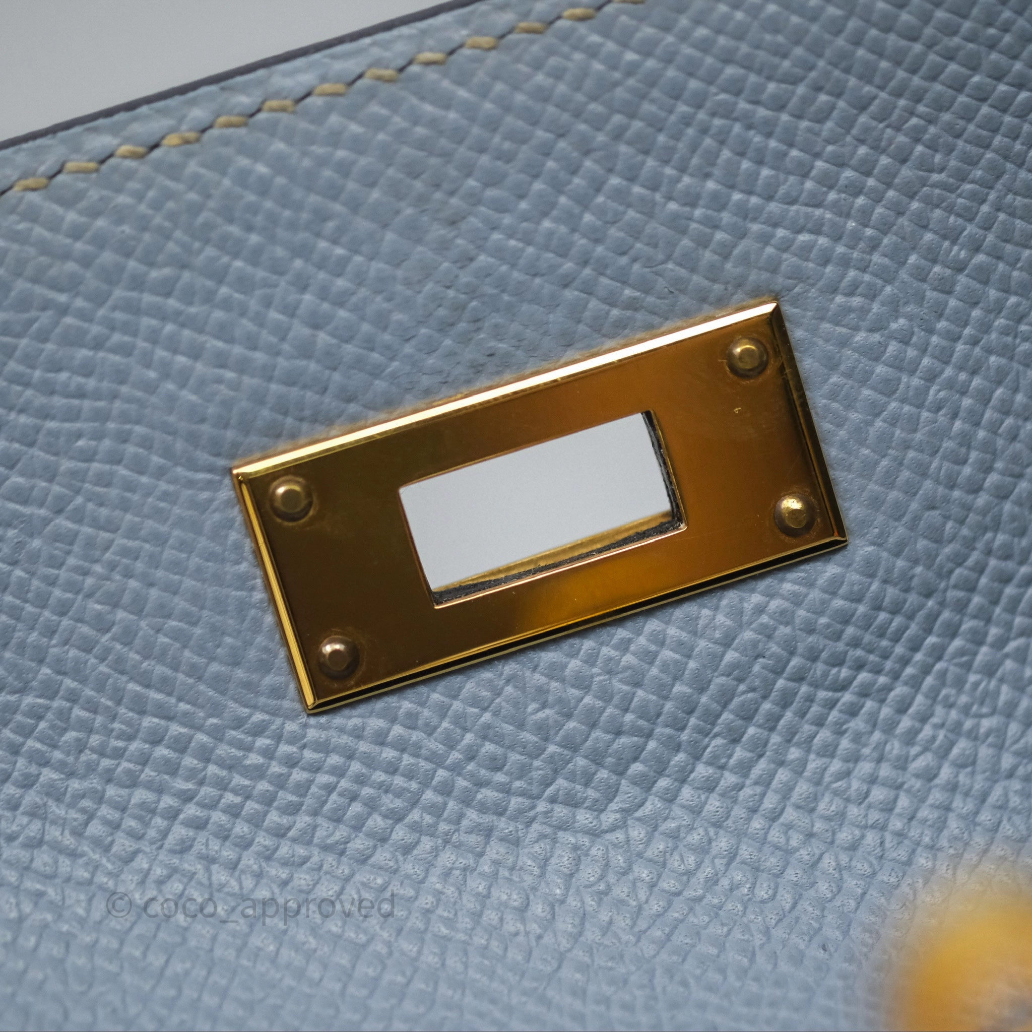 Herms Kelly II 28 Sellier Bleu Lin J7 Epsom Gold Hardware