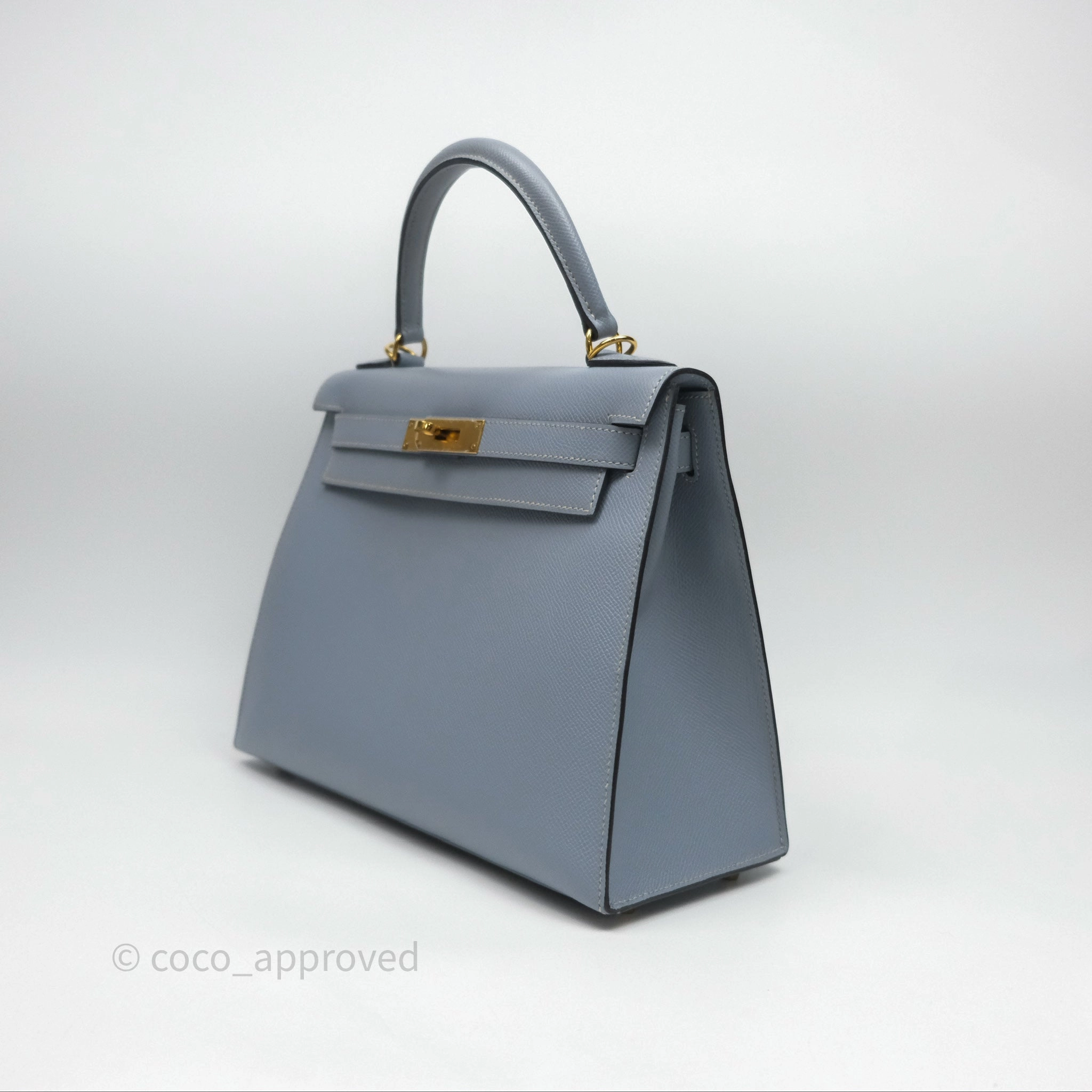 Herms Kelly II 28 Sellier Bleu Lin J7 Epsom Gold Hardware