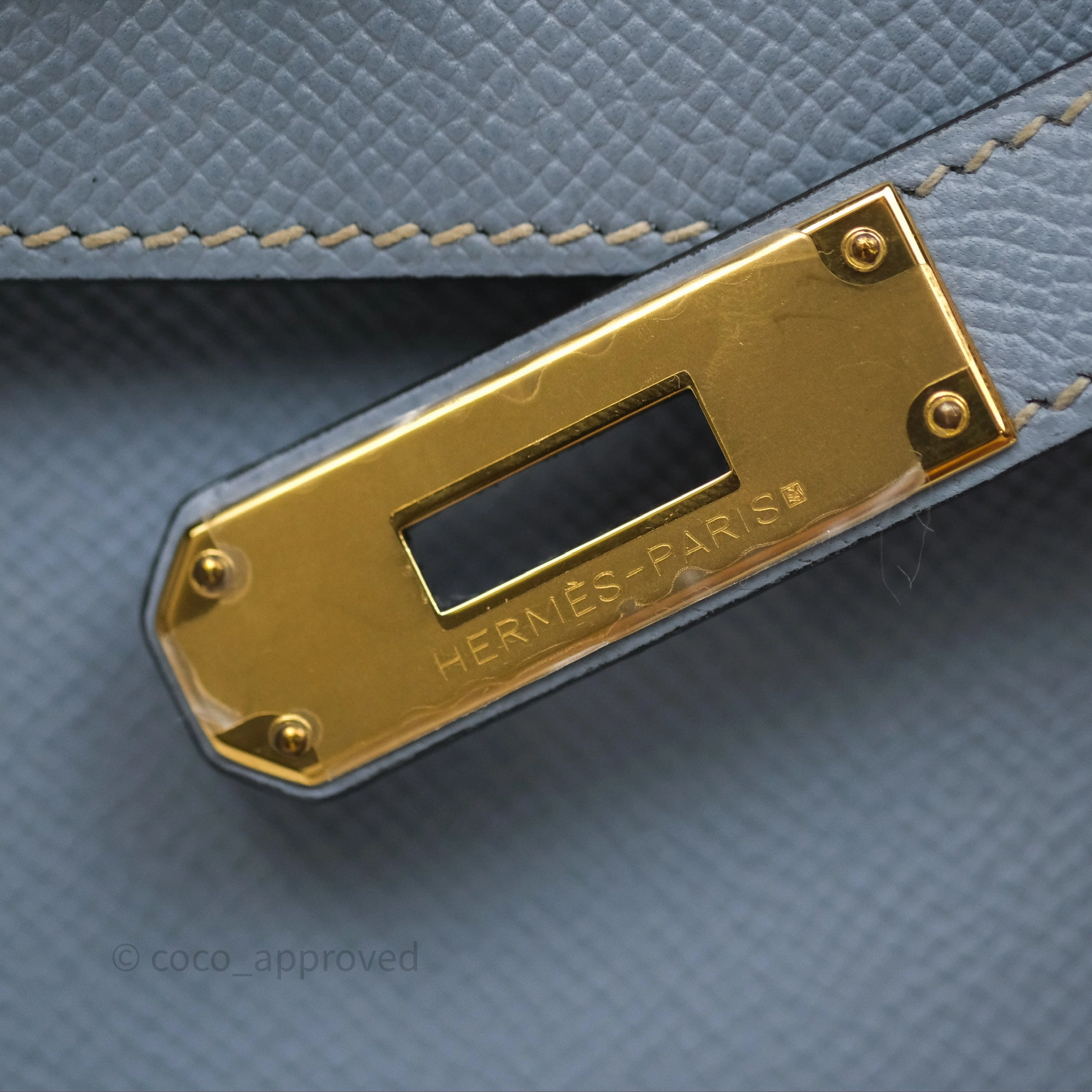 Herms Kelly II 28 Sellier Bleu Lin J7 Epsom Gold Hardware