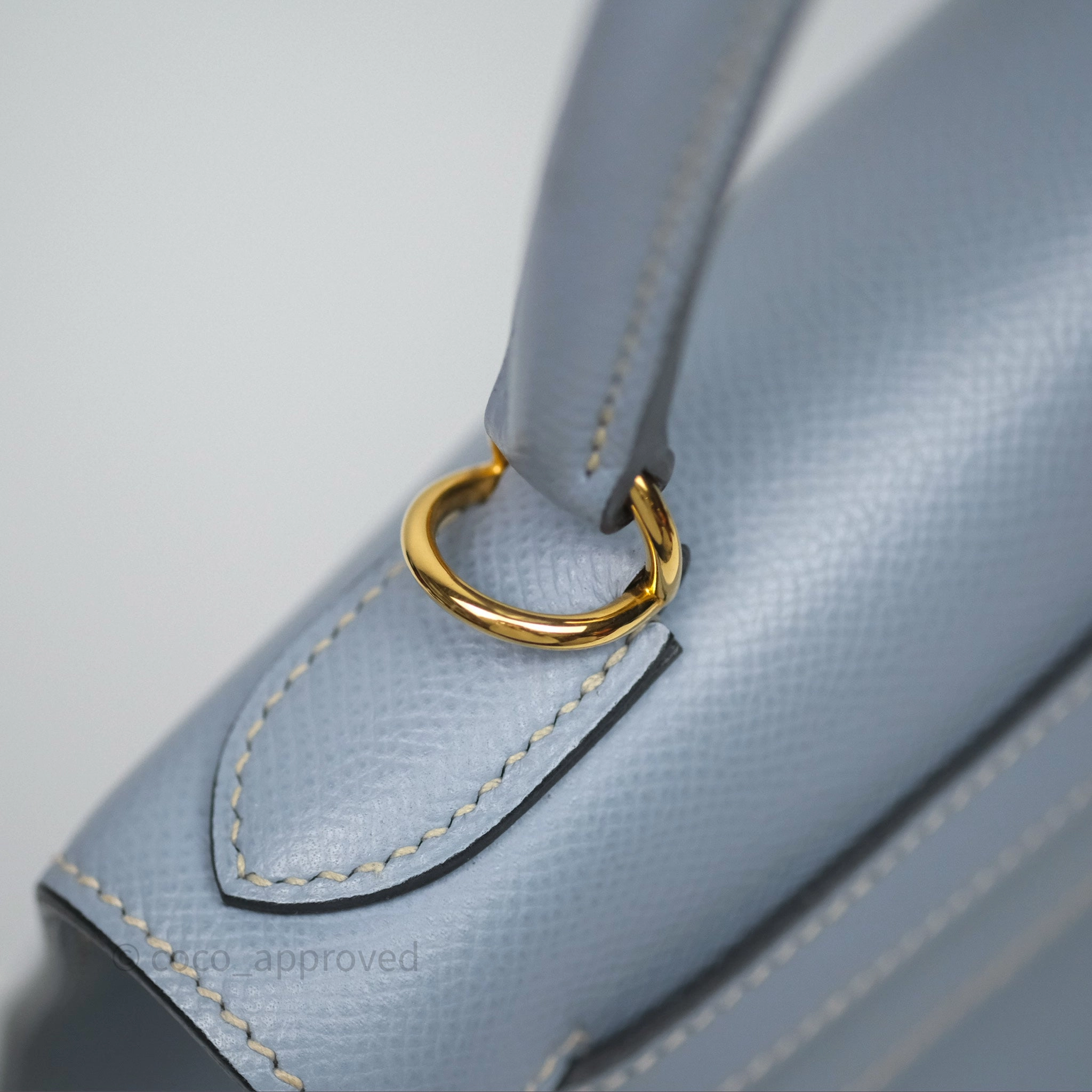 Herms Kelly II 28 Sellier Bleu Lin J7 Epsom Gold Hardware
