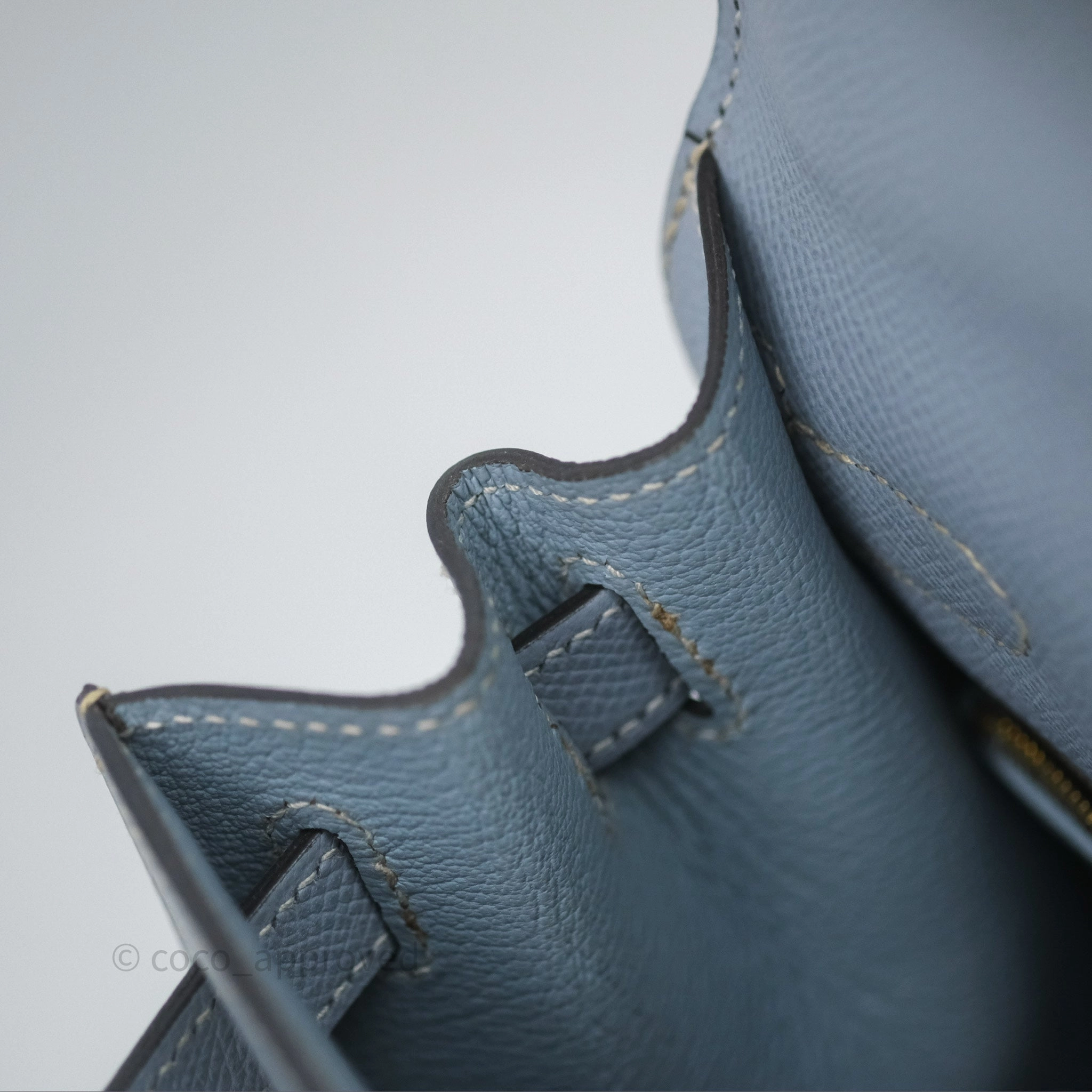 Herms Kelly II 28 Sellier Bleu Lin J7 Epsom Gold Hardware
