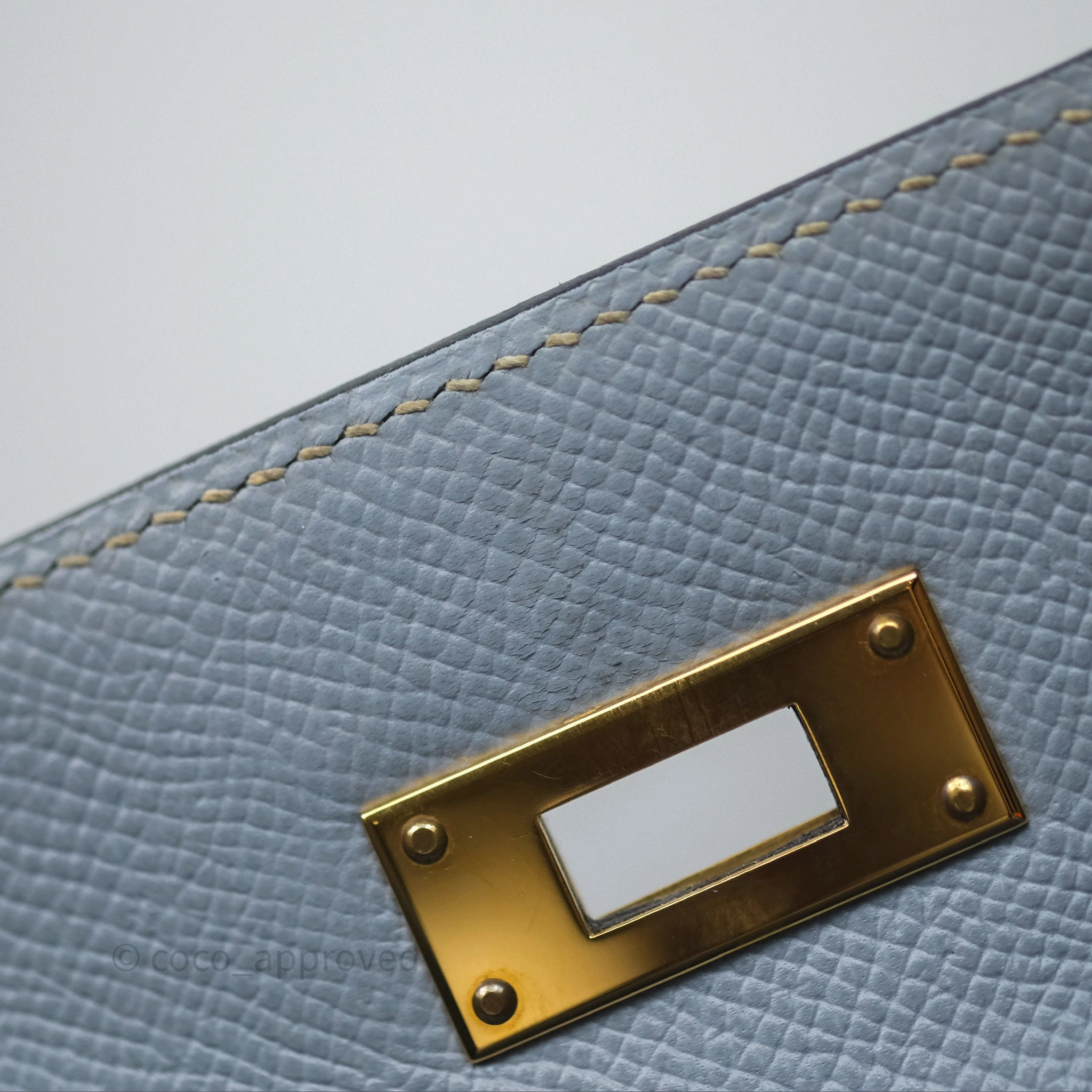 Herms Kelly II 28 Sellier Bleu Lin J7 Epsom Gold Hardware