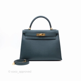 Herms Kelly II 28 Sellier Vert Cypress 6O Veau Epsom Gold Hardware