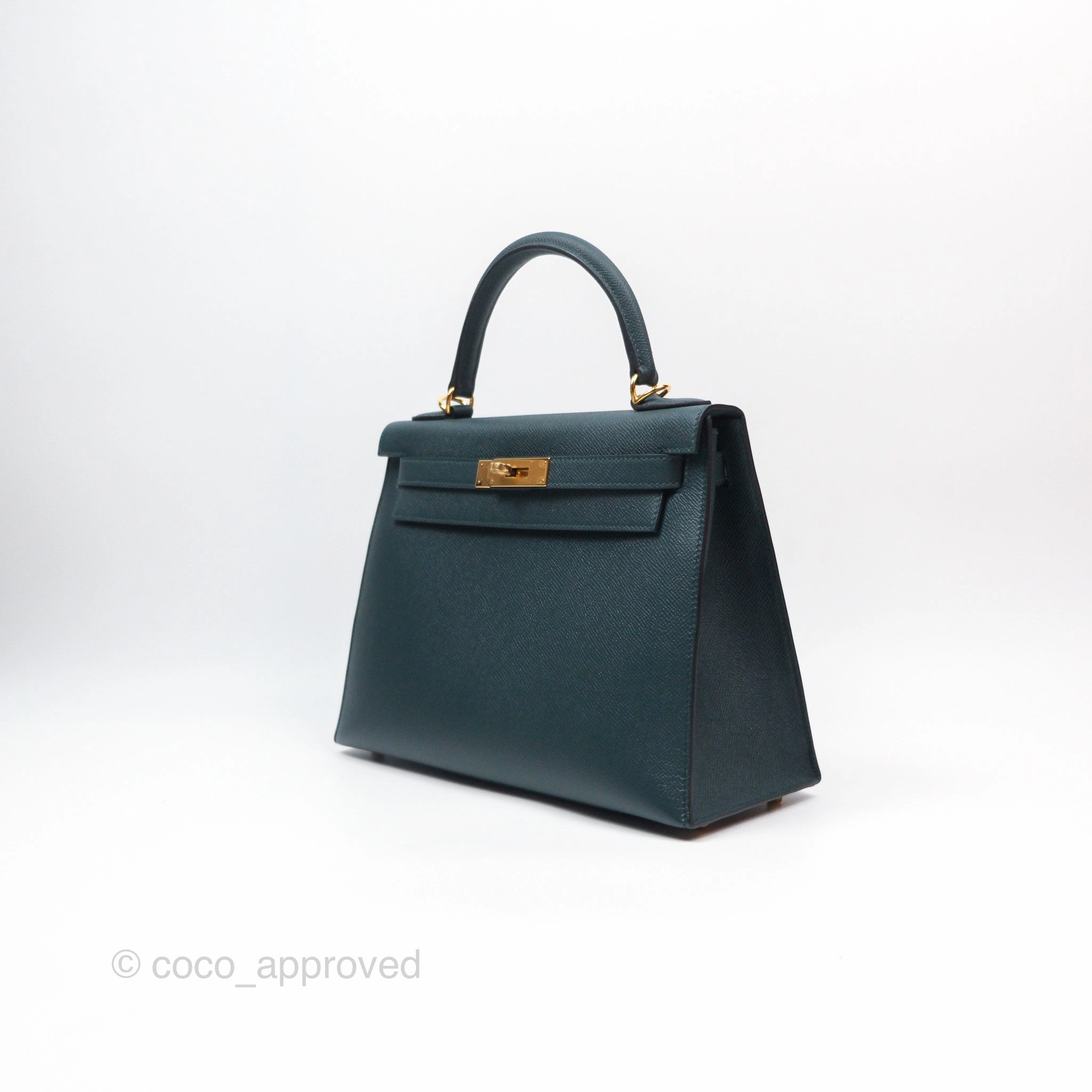 Herms Kelly II 28 Sellier Vert Cypress 6O Veau Epsom Gold Hardware