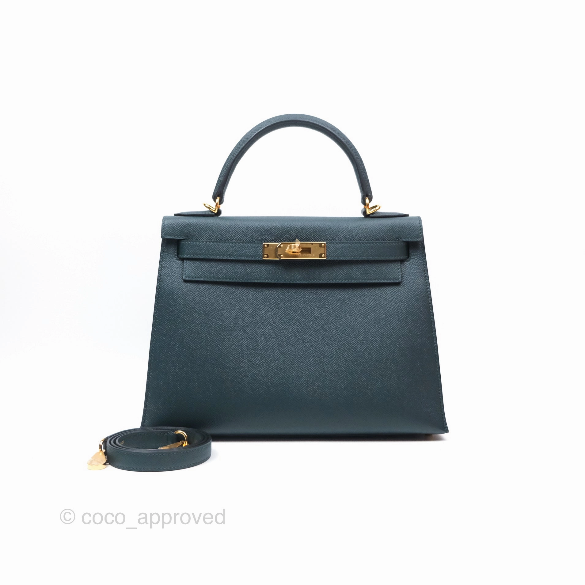 Herms Kelly II 28 Sellier Vert Cypress 6O Veau Epsom Gold Hardware
