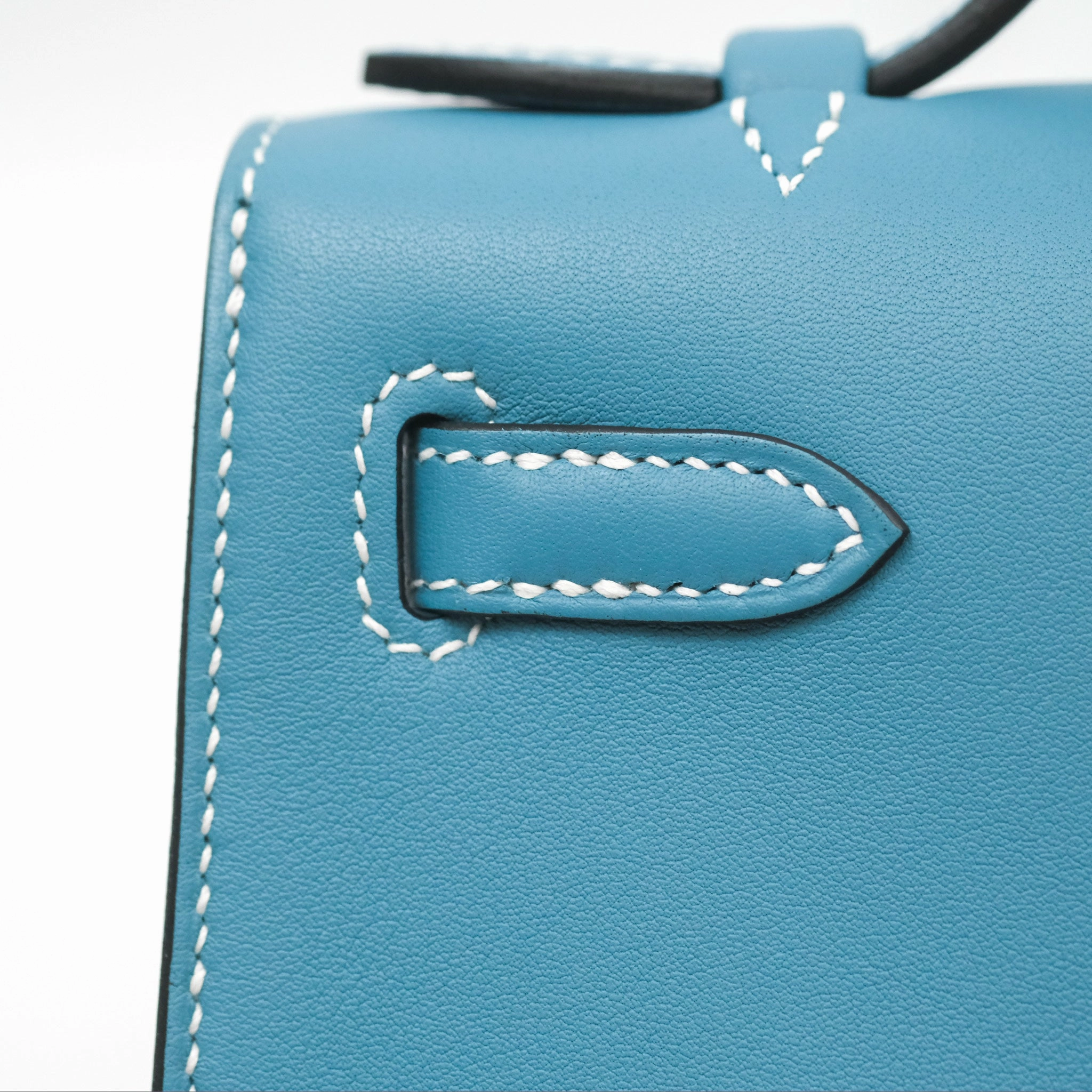 Herms Kelly Mini Pochette Bleu Jean Swift Gold Hardware