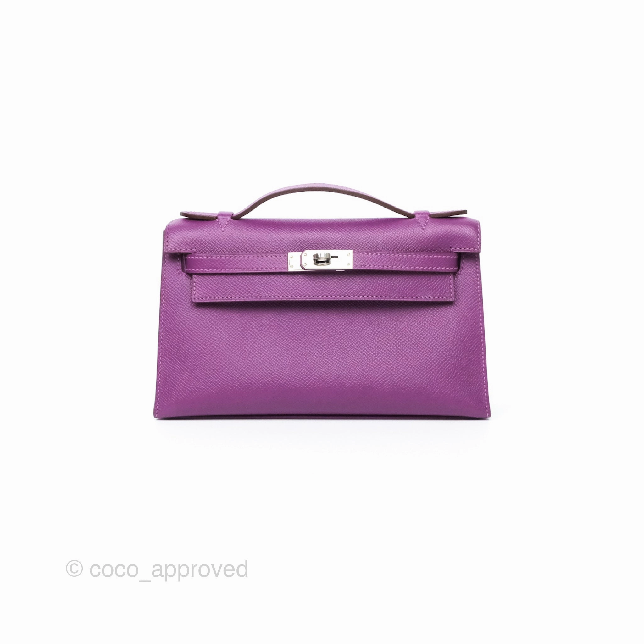 Herms Kelly Pochette Clutch Anemone Epsom Palladium Hardware