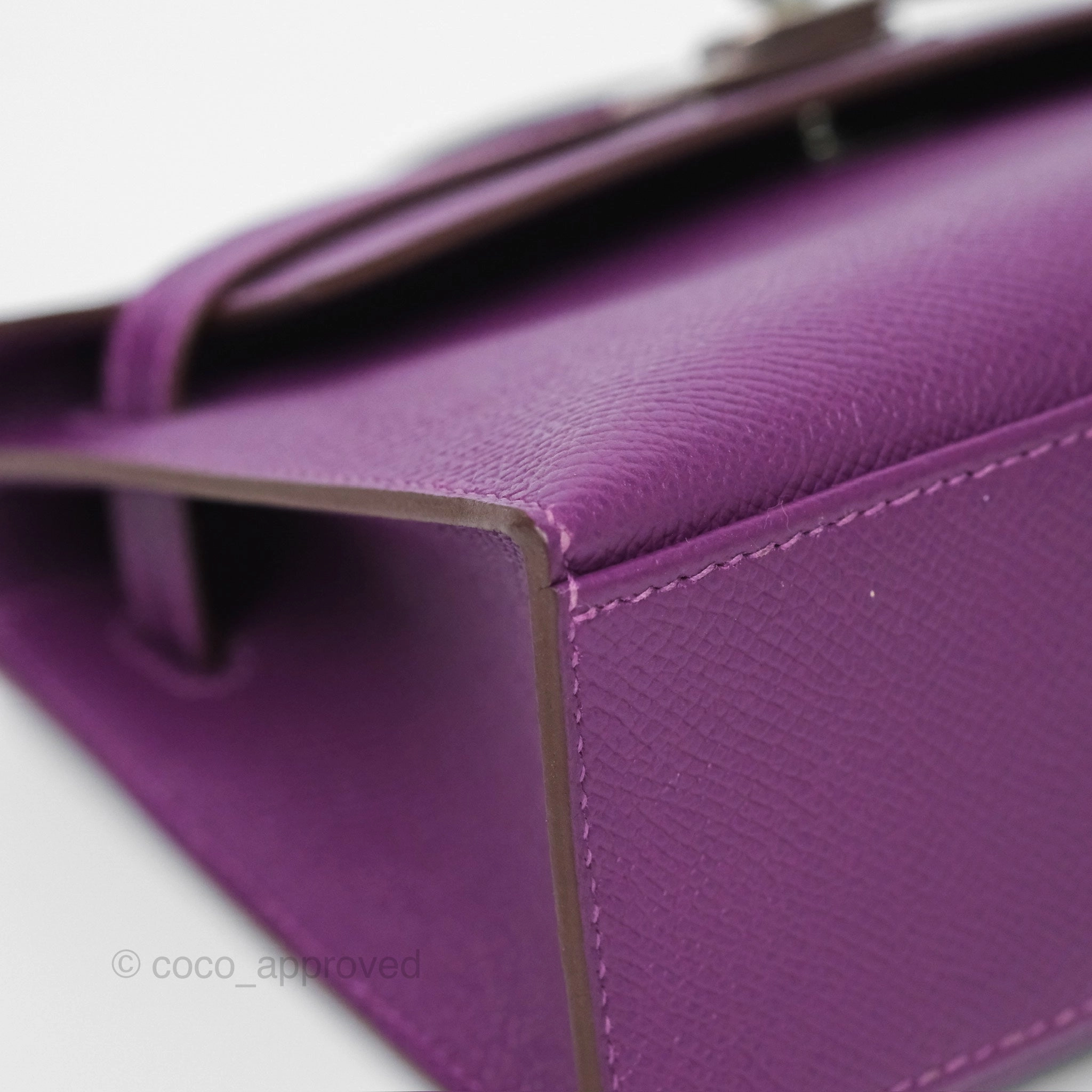 Herms Kelly Pochette Clutch Anemone Epsom Palladium Hardware