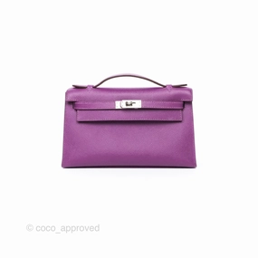 Herms Kelly Pochette Clutch Anemone Epsom Palladium Hardware