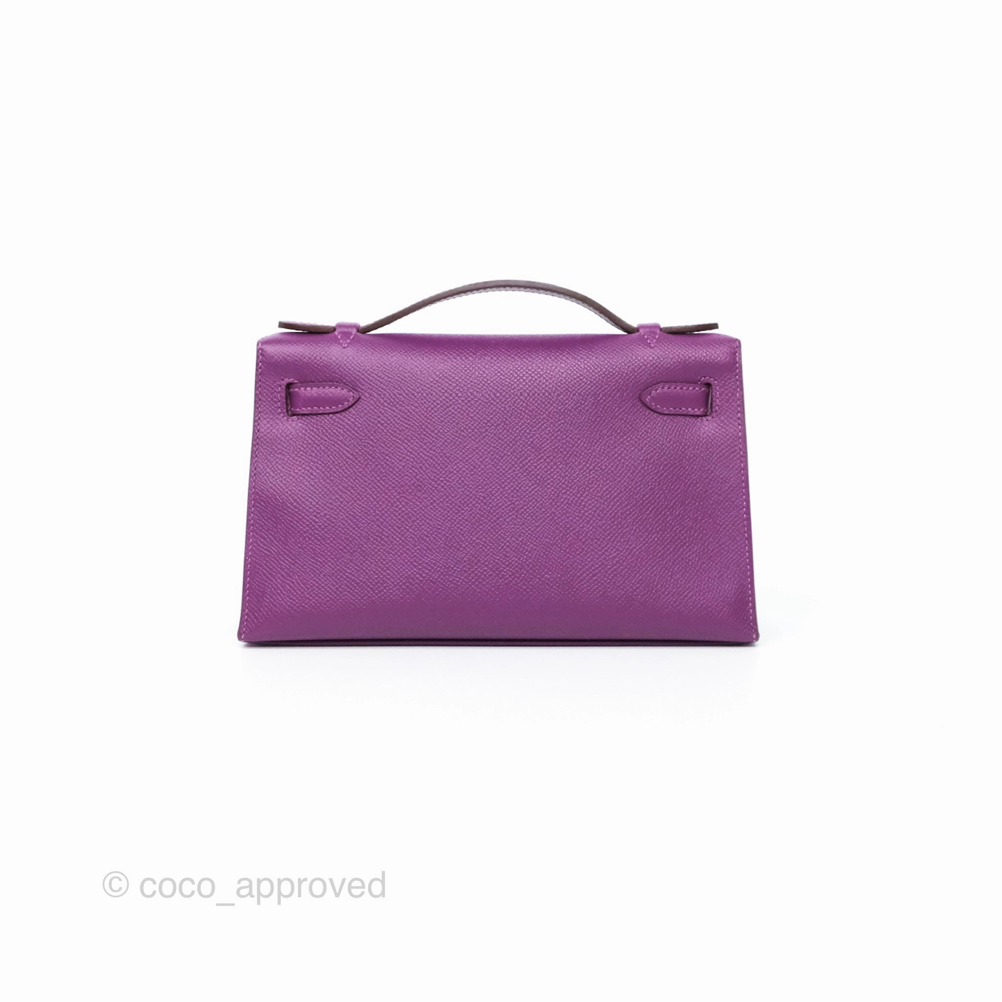 Herms Kelly Pochette Clutch Anemone Epsom Palladium Hardware