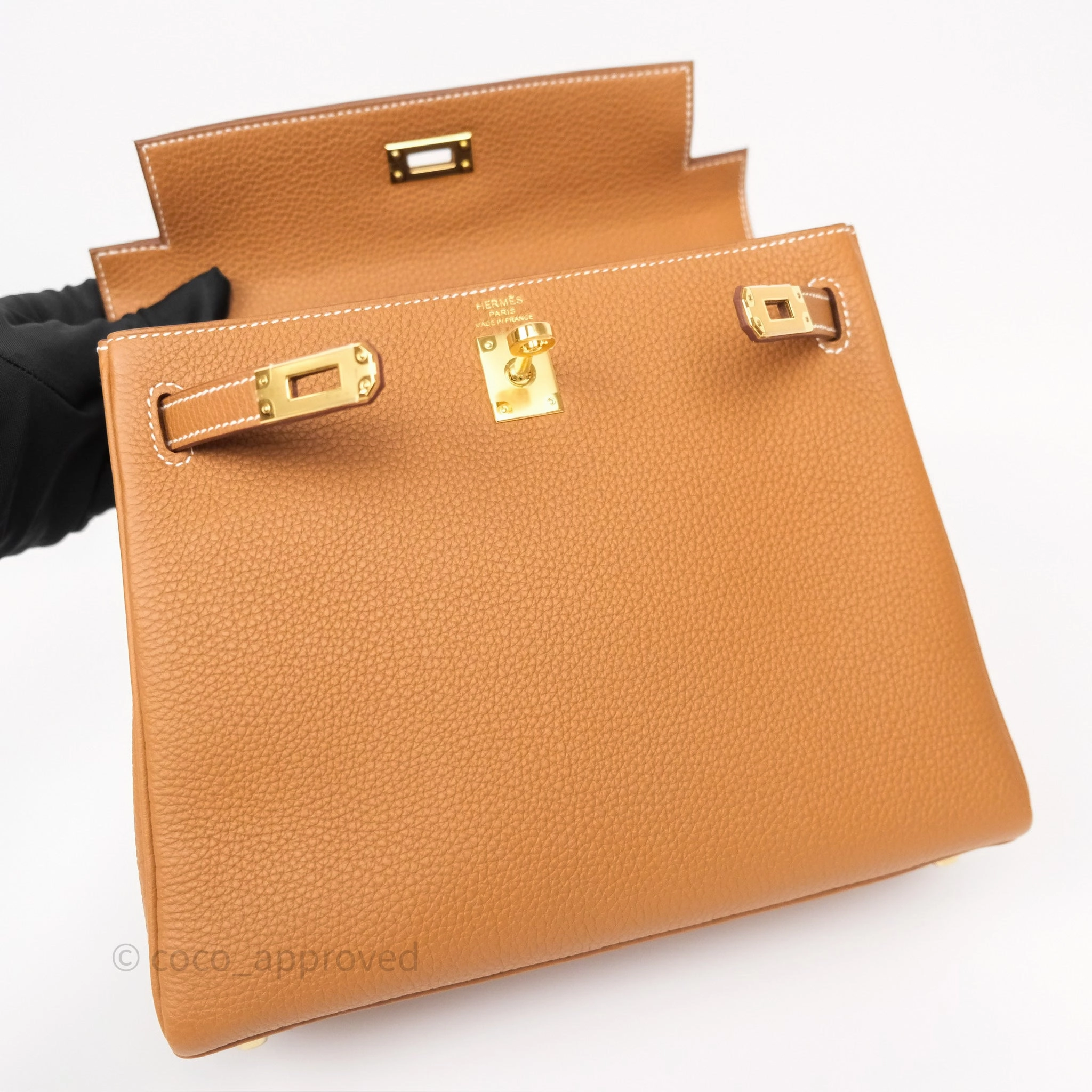 Herms Kelly Retourne 25 Gold Togo Gold Hardware