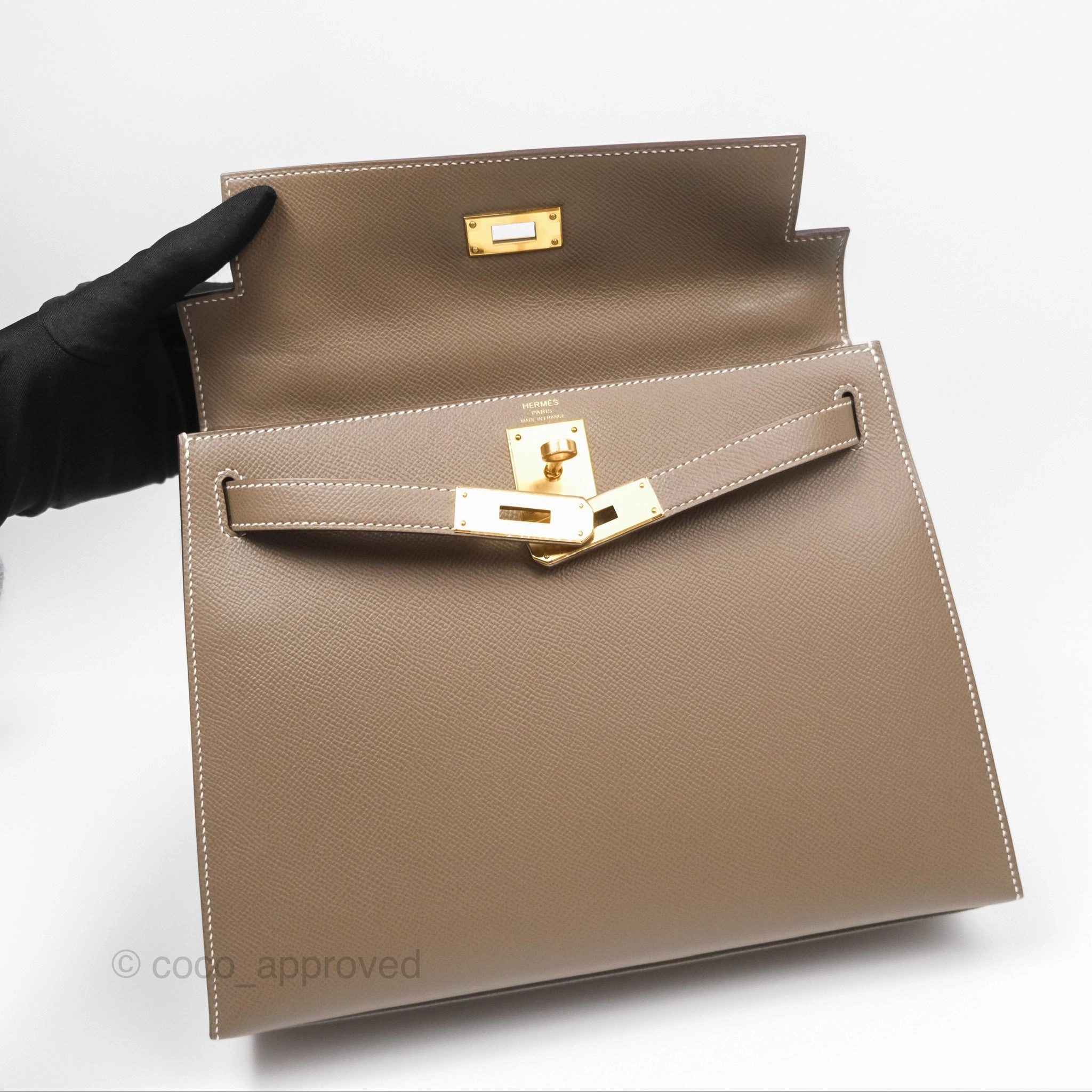 Herms Kelly Sellier 28 Etoupe 18 Epsom Gold Hardware