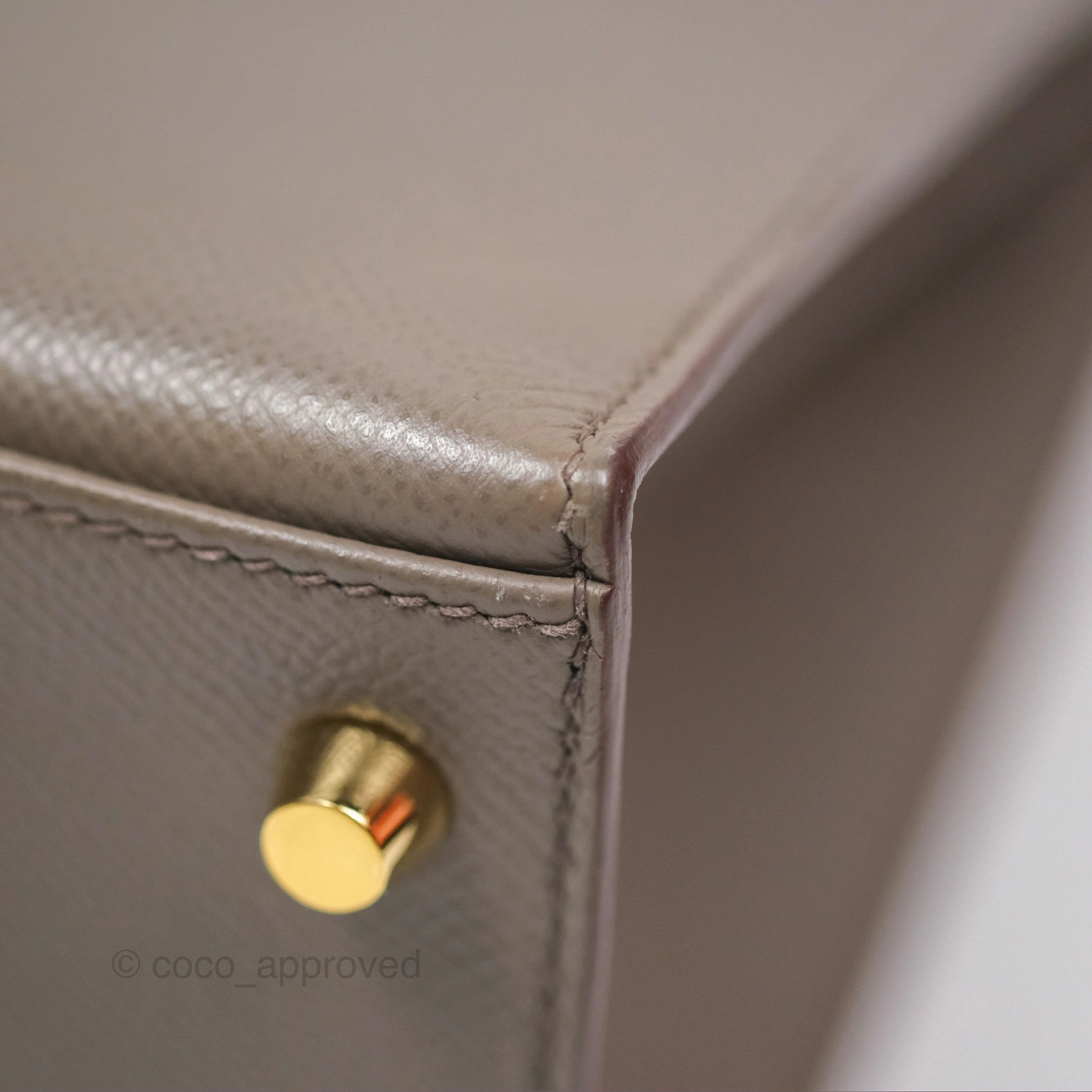 Herms Kelly Sellier 28 Gris Etain 8F Epsom Gold Hardware