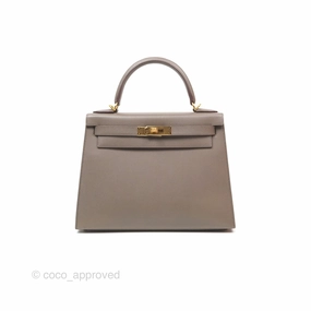 Herms Kelly Sellier 28 Gris Etain 8F Epsom Gold Hardware